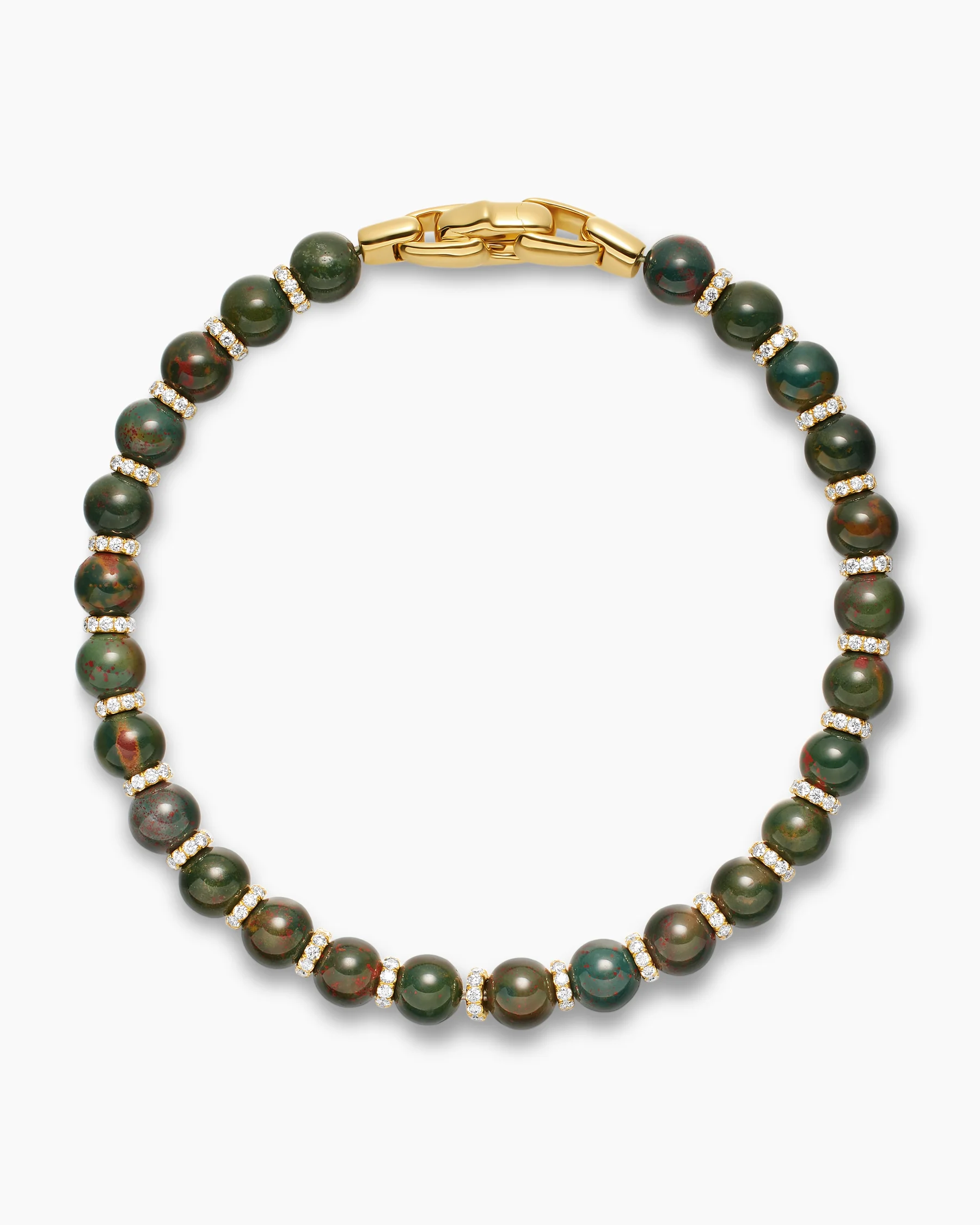 Spiritual Beads Bracelet in 18K Yellow Gold with Bloodstone and Diamonds, 6mm 8 Spiritual Beads Bracelet in 18K Yellow Gold with Bloodstone and Diamonds, 6mm