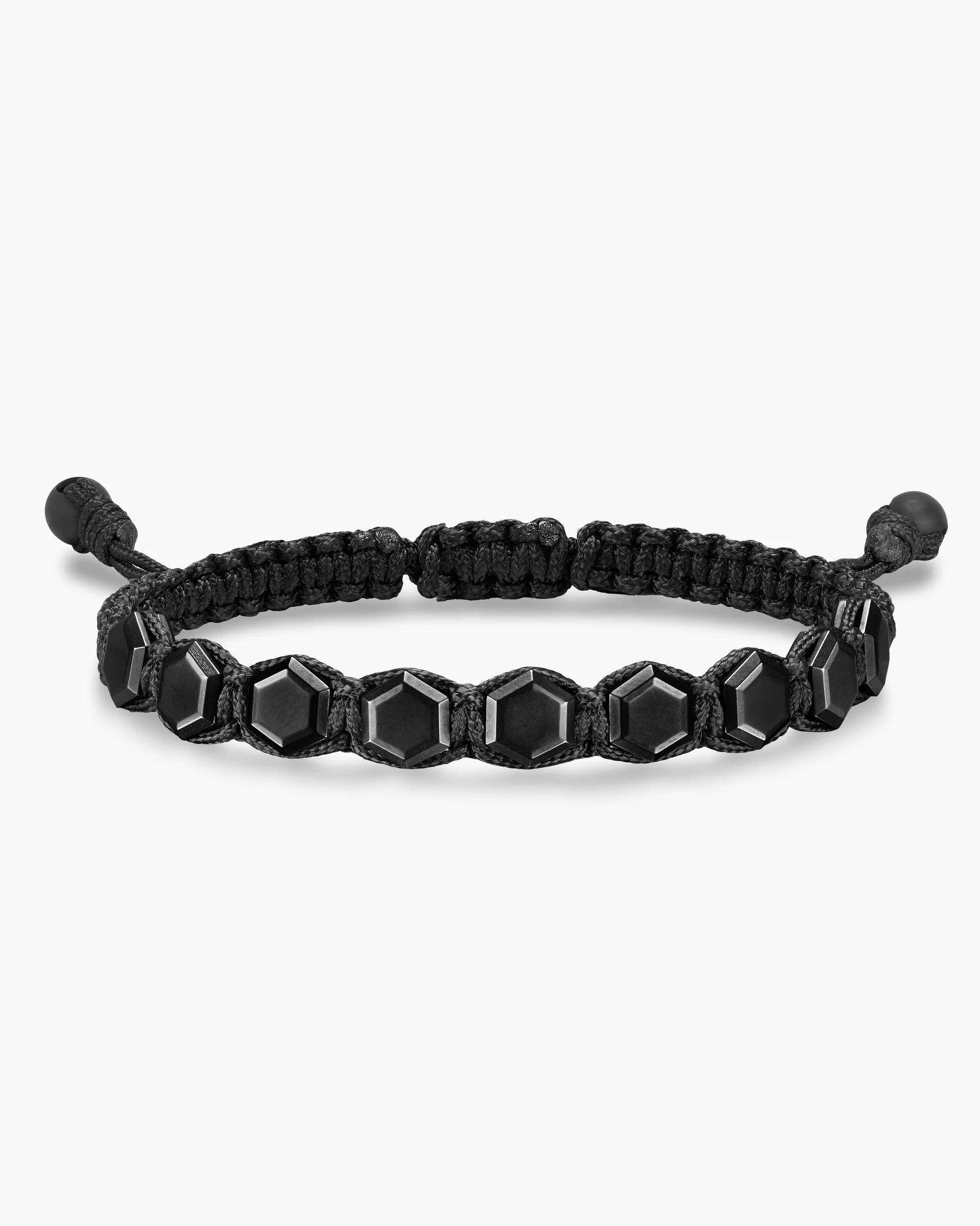 Faceted Woven Bracelet in Sterling Silver with Black Nylon and Black Onyx, 8mm 59 Faceted Woven Bracelet in Sterling Silver with Black Nylon and Black Onyx, 8mm