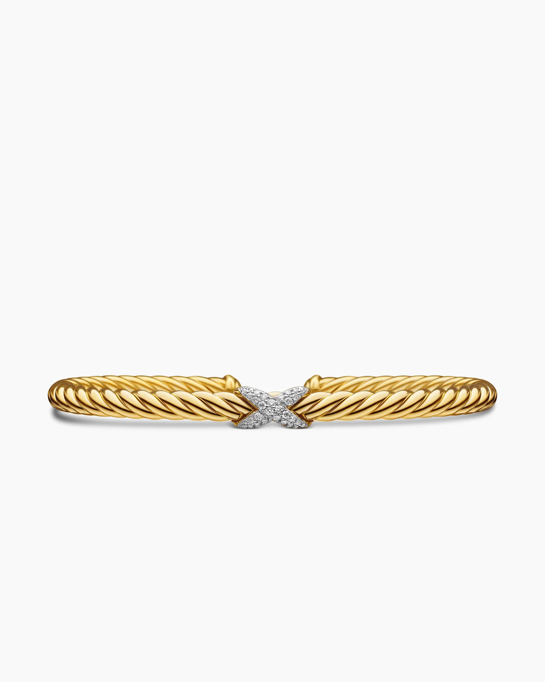 X Cablespira® Flex Station Bracelet in 18K Yellow Gold with Pavé Diamonds, 4mm