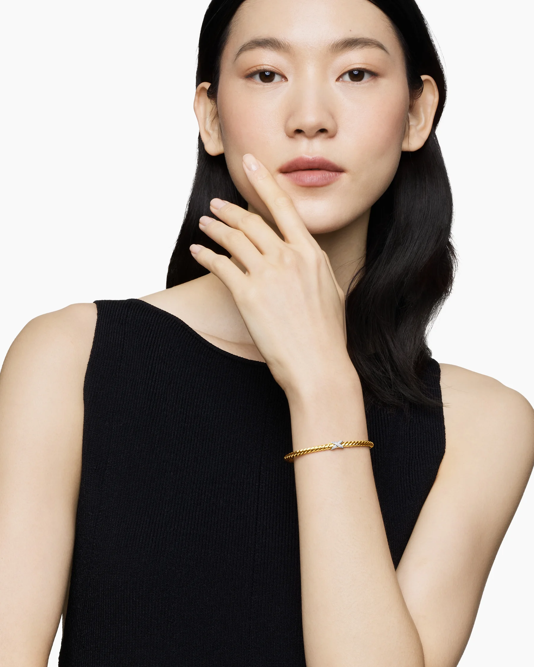 X Cablespira® Flex Station Bracelet in 18K Yellow Gold with Pavé Diamonds, 4mm