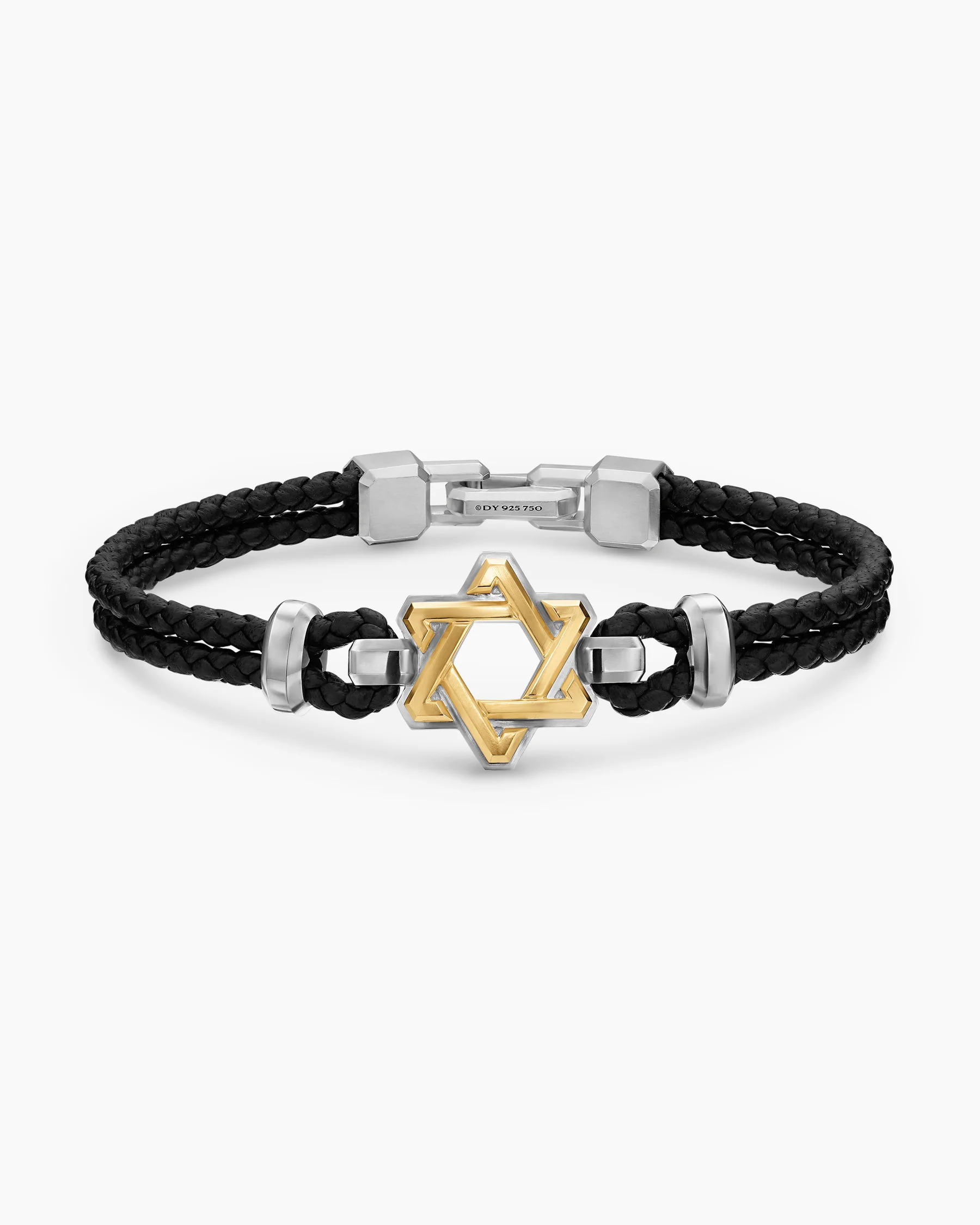 Streamline® Star of David Bracelet in Black Leather with Sterling Silver, 6mm