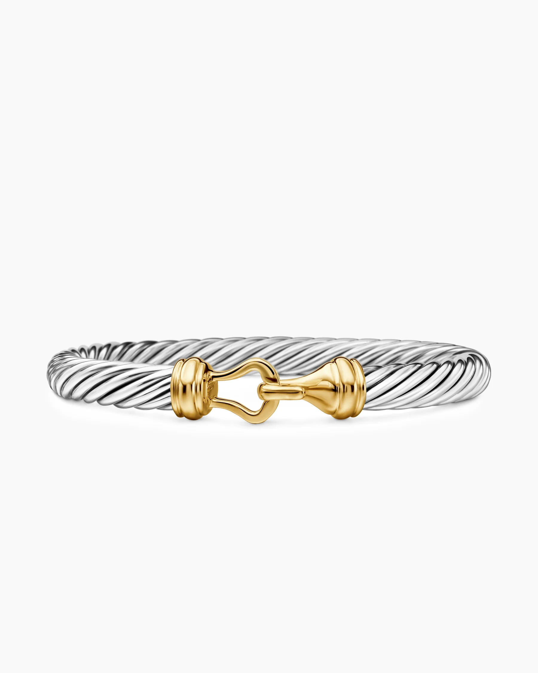 Buckle Classic Cable Bracelet in Sterling Silver with 14K Yellow Gold, 7mm
