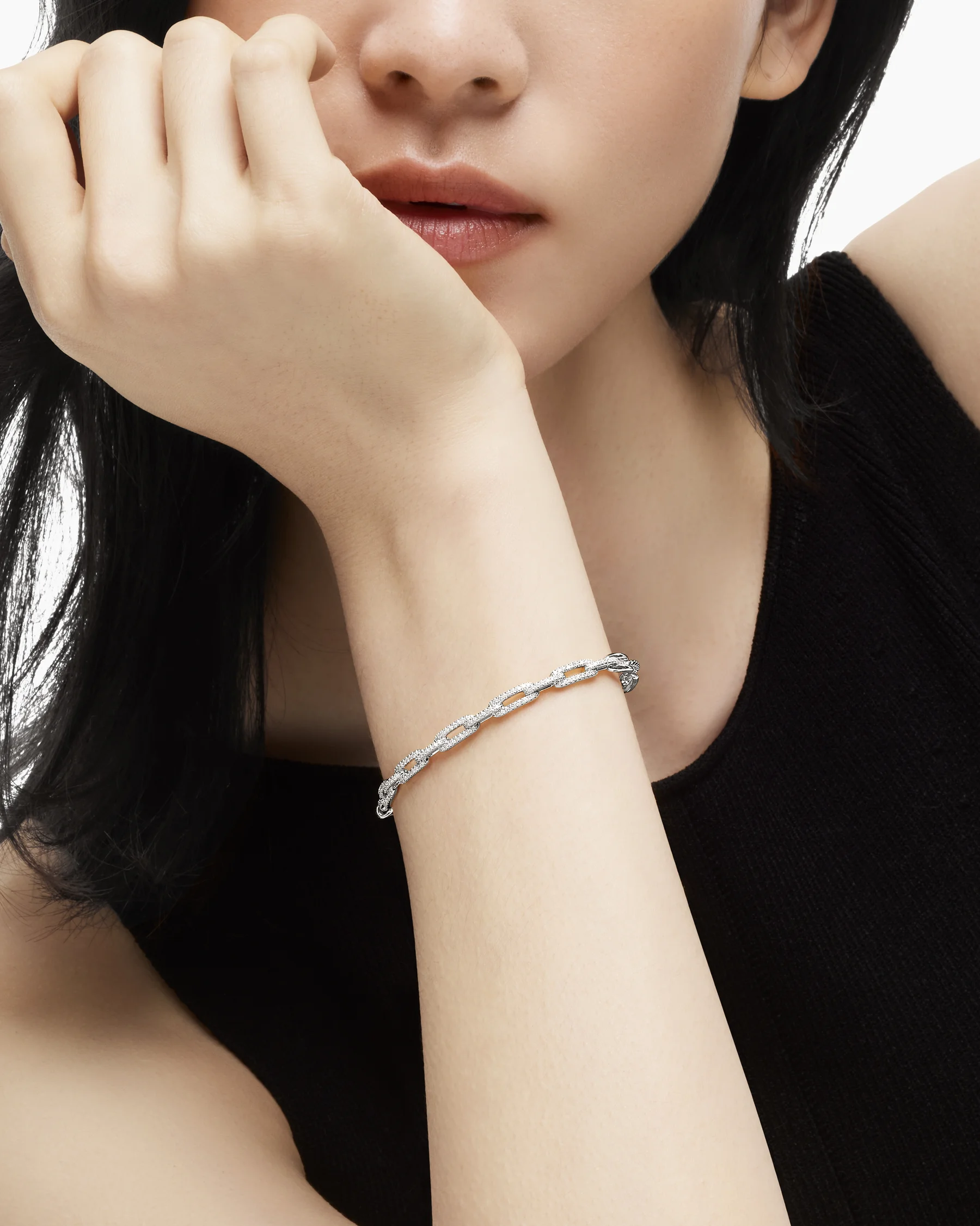 Stax Chain Link Bracelet in 18K White Gold with Diamonds, 4mm 14 Stax Chain Link Bracelet in 18K White Gold with Diamonds, 4mm