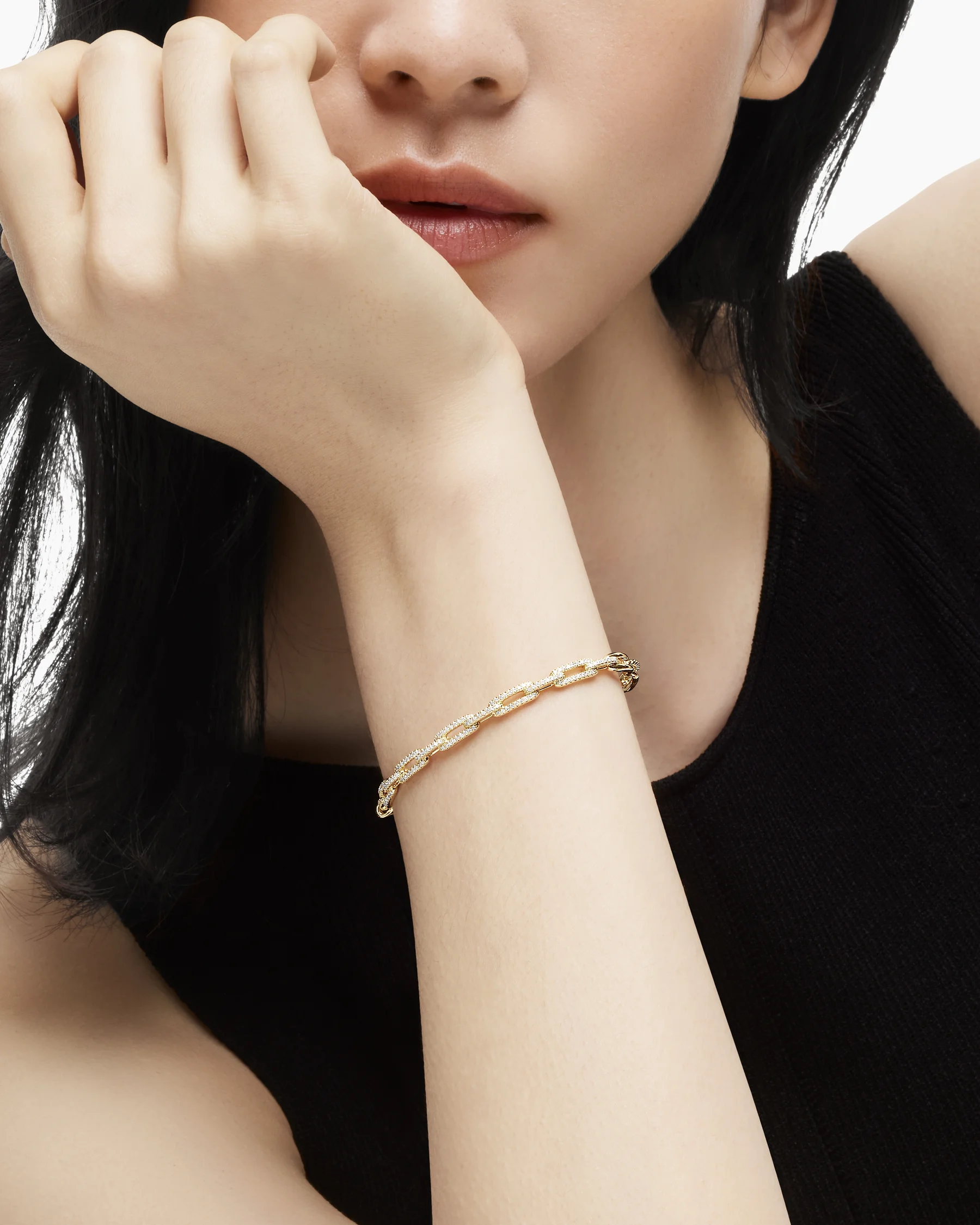 Stax Chain Link Bracelet in 18K White Gold with Diamonds, 4mm 7 Stax Chain Link Bracelet in 18K White Gold with Diamonds, 4mm