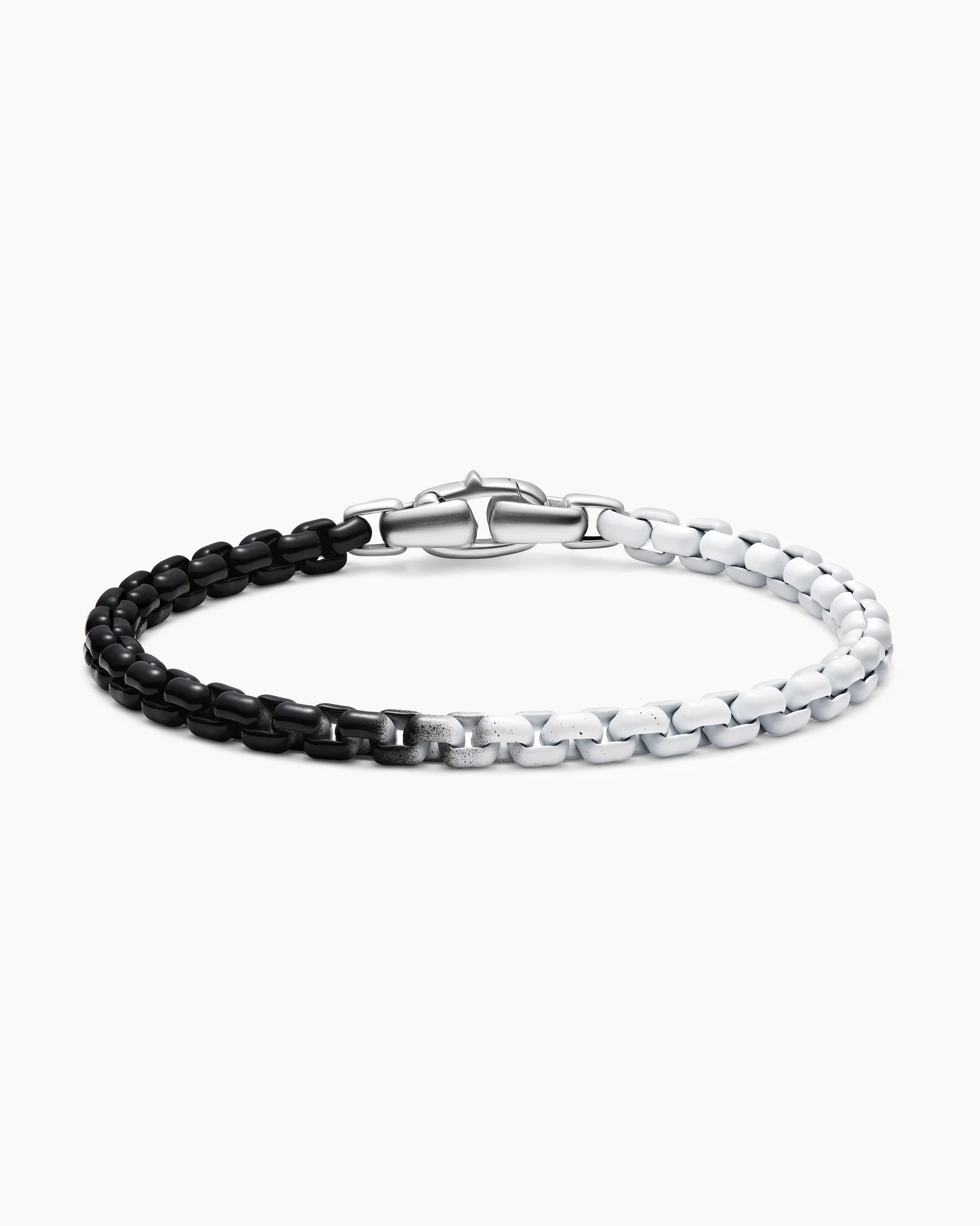 Box Chain Bracelet in Sterling Silver with Black and White Stainless Steel, 5mm
