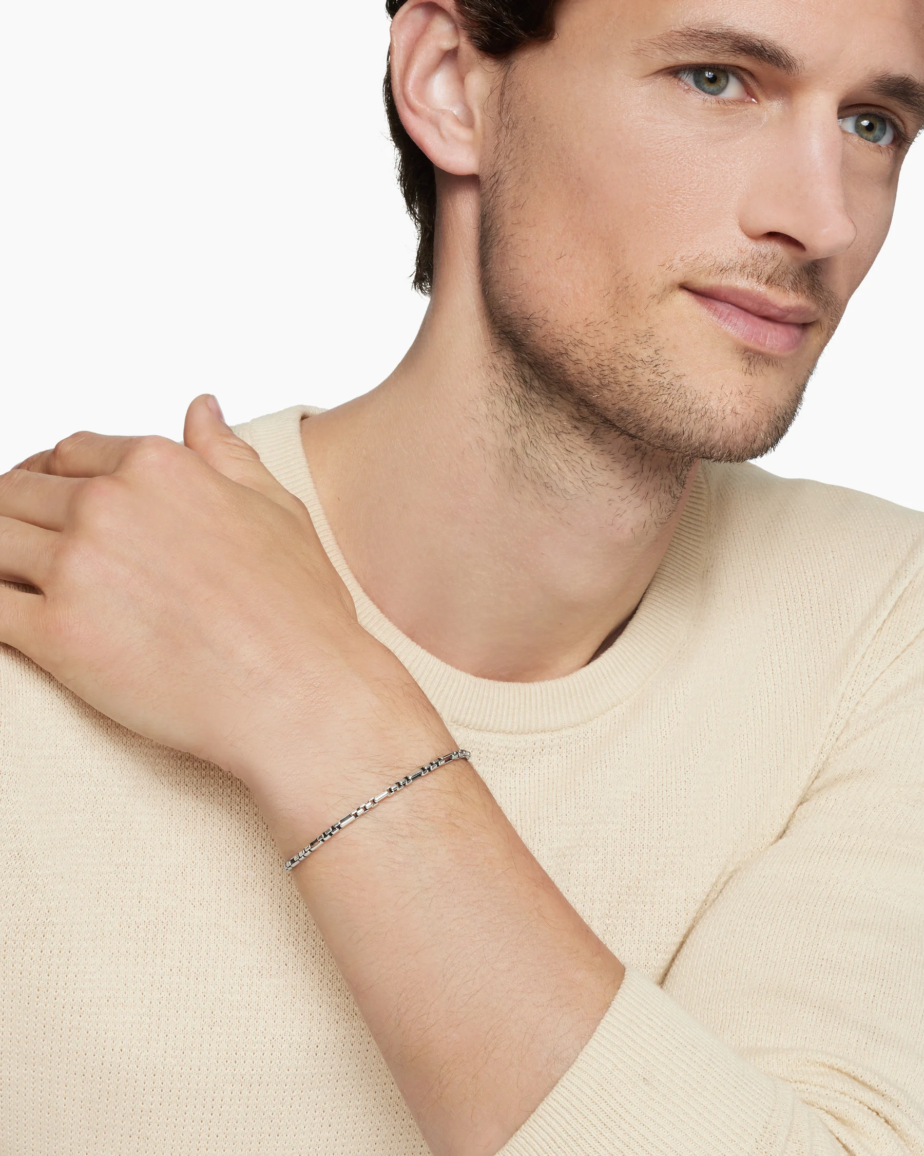 Open Station Box Chain Bracelet in Sterling Silver, 3mm 8 Open Station Box Chain Bracelet in Sterling Silver, 3mm