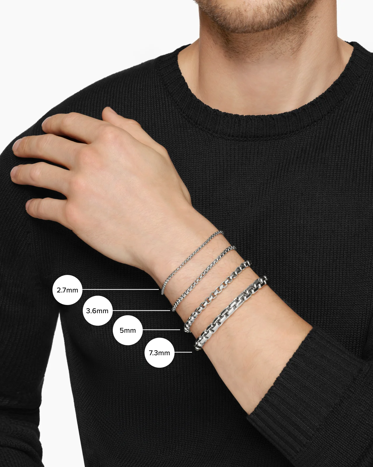 Open Station Box Chain Bracelet in Sterling Silver, 3mm 9 Open Station Box Chain Bracelet in Sterling Silver, 3mm
