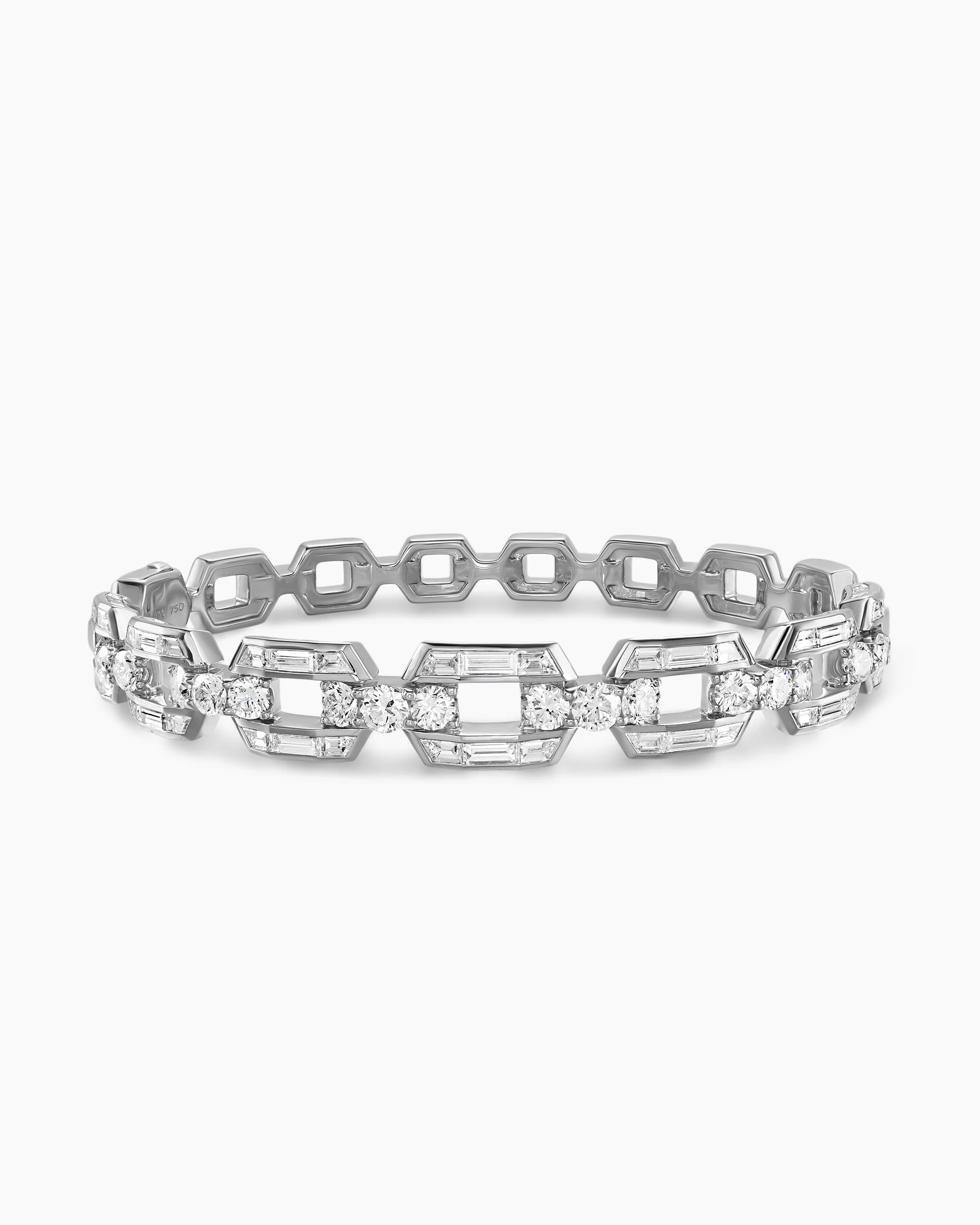 Deco Chain Bangle Bracelet in Yellow Gold with Diamonds