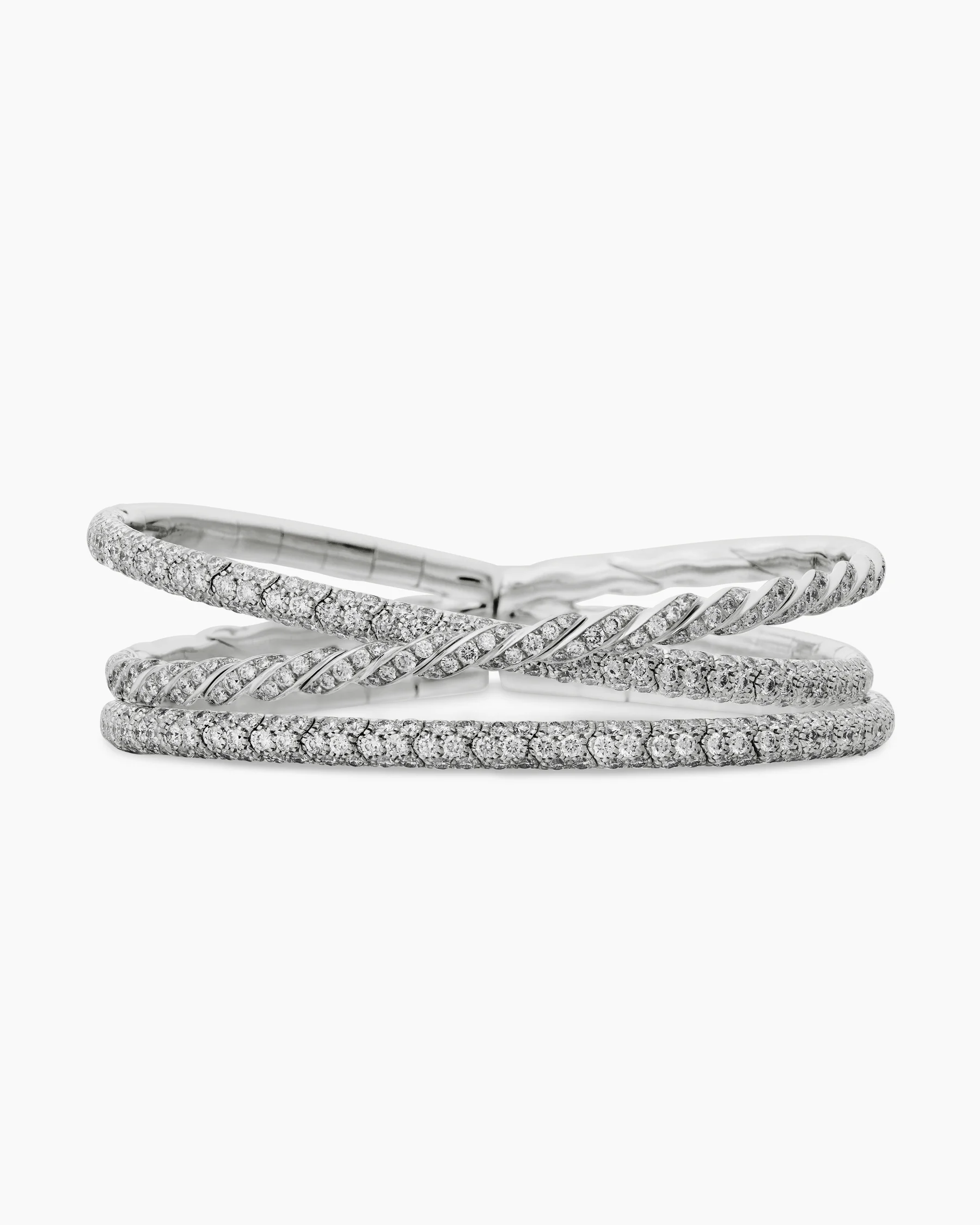 Sculpted Cable Flex® Three Row Bracelet in 18K White Gold with Diamonds, 21mm
