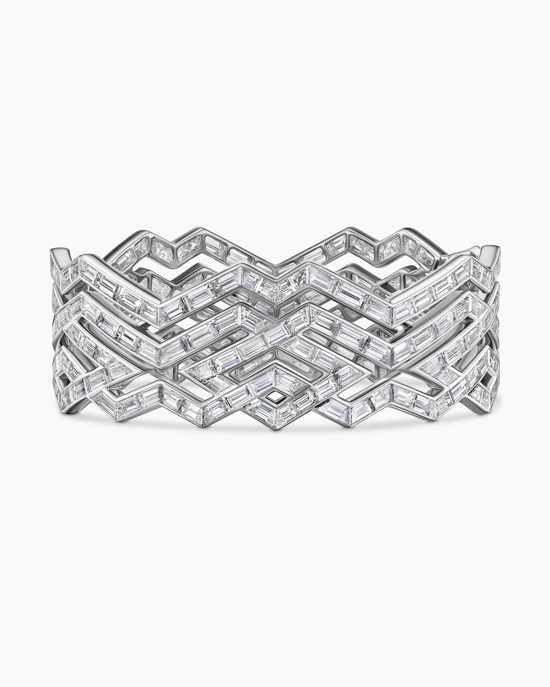 Stax Zig Zag Multi Row Bangle Bracelet in White Gold with Diamonds