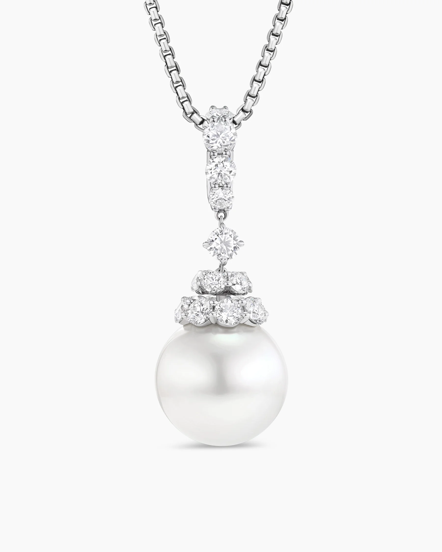Floating Diamonds and South Sea White Pearl Pendant in White Gold