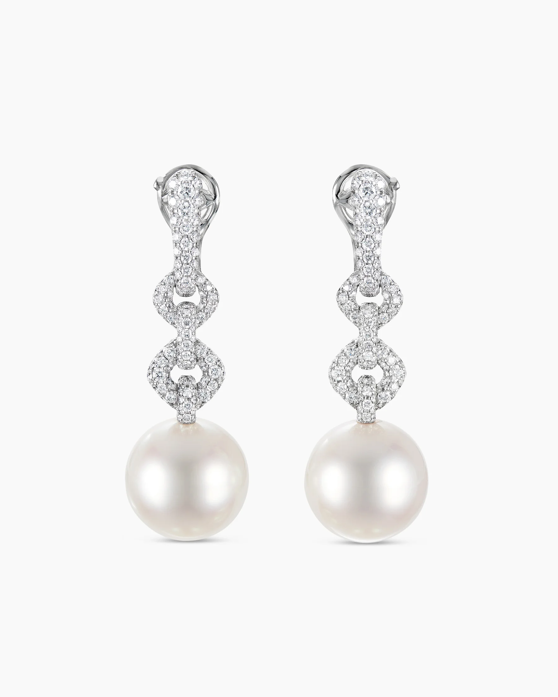 DY Lumina Chain Link Pavé Drop Earrings in White Gold with South Sea White Pearls and Diamonds 3 DY Lumina Chain Link Pavé Drop Earrings in White Gold with South Sea White Pearls and Diamonds