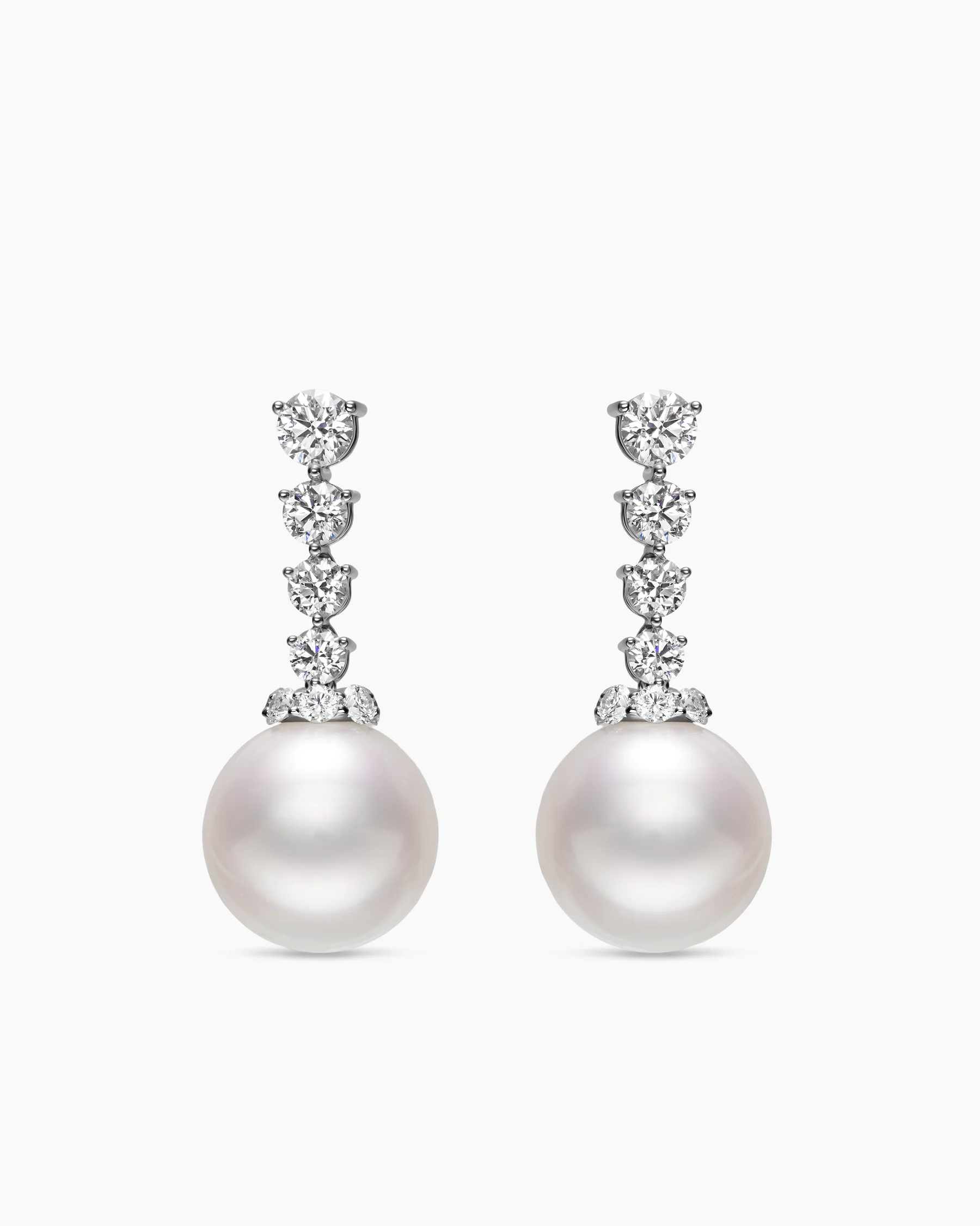 Floating Diamonds and South Sea White Pearl Earrings in White Gold