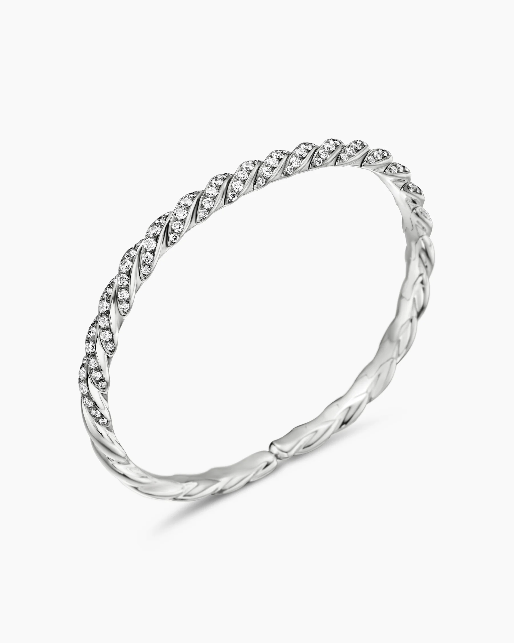 Sculpted Cable Flex® Bracelet in 18K White Gold with Diamonds, 5mm 10 Sculpted Cable Flex® Bracelet in 18K White Gold with Diamonds, 5mm