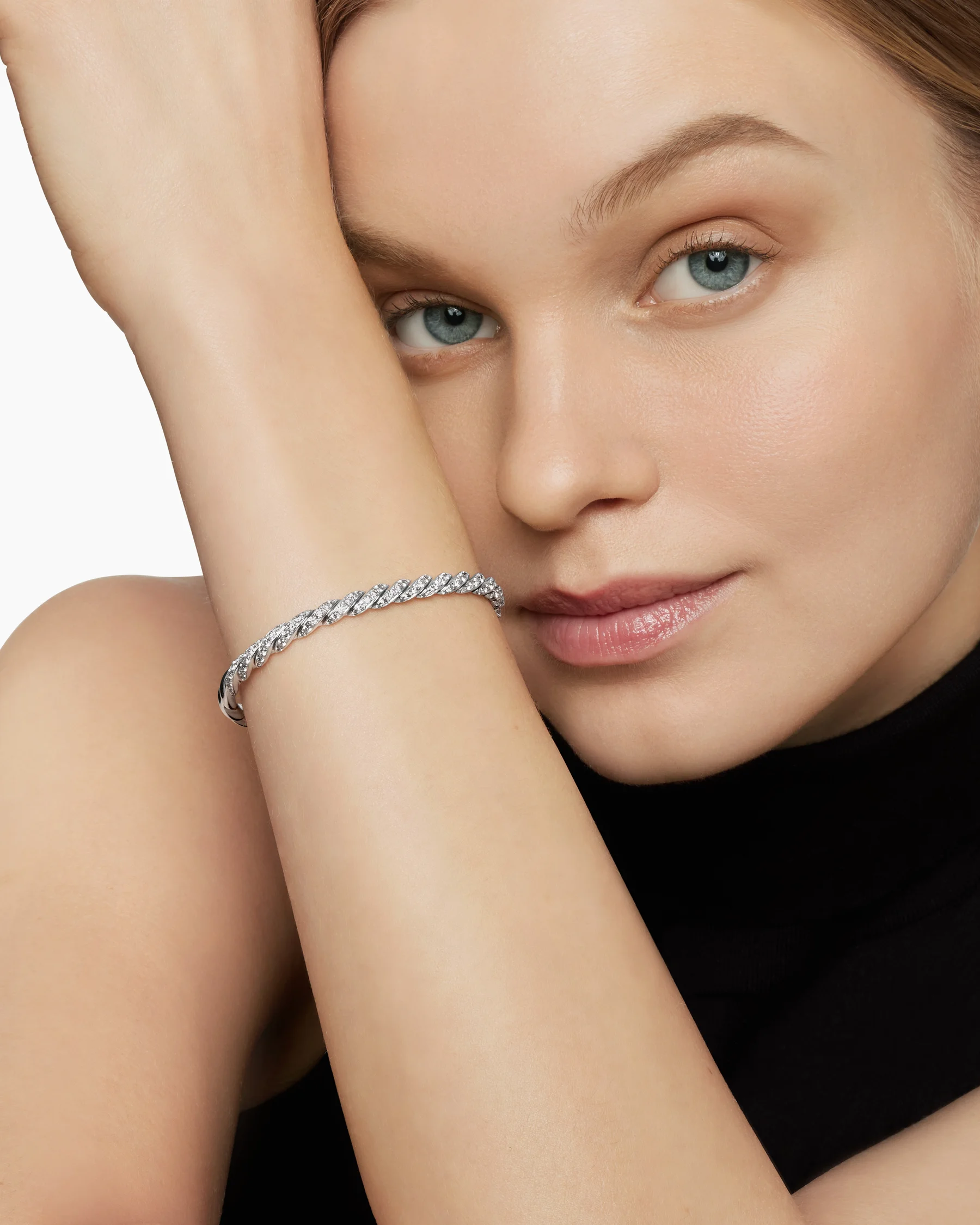 Sculpted Cable Flex® Bracelet in 18K White Gold with Diamonds, 5mm 14 Sculpted Cable Flex® Bracelet in 18K White Gold with Diamonds, 5mm