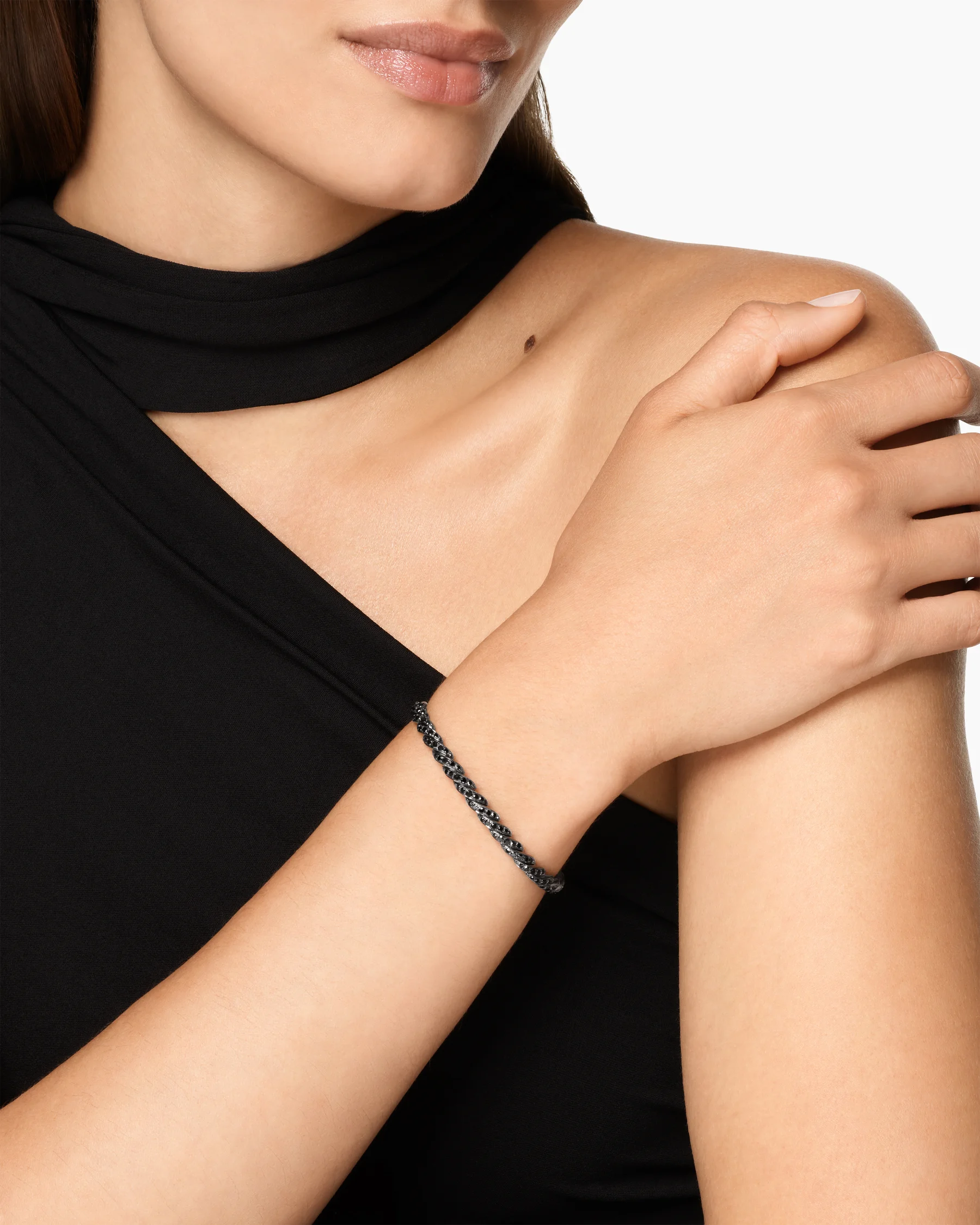 Sculpted Cable Flex® Bracelet in 18K White Gold with Diamonds, 5mm 17 Sculpted Cable Flex® Bracelet in 18K White Gold with Diamonds, 5mm