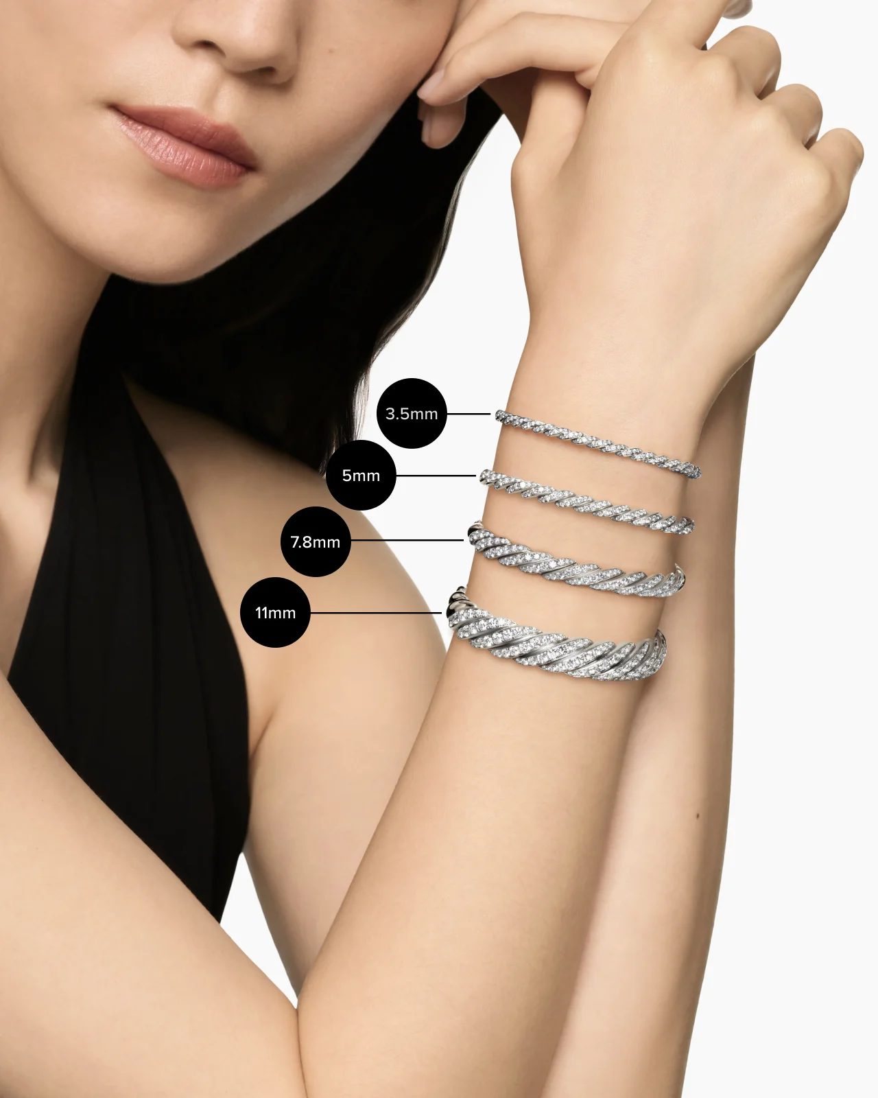 Sculpted Cable Flex® Bracelet in 18K White Gold with Diamonds, 5mm 22 Sculpted Cable Flex® Bracelet in 18K White Gold with Diamonds, 5mm