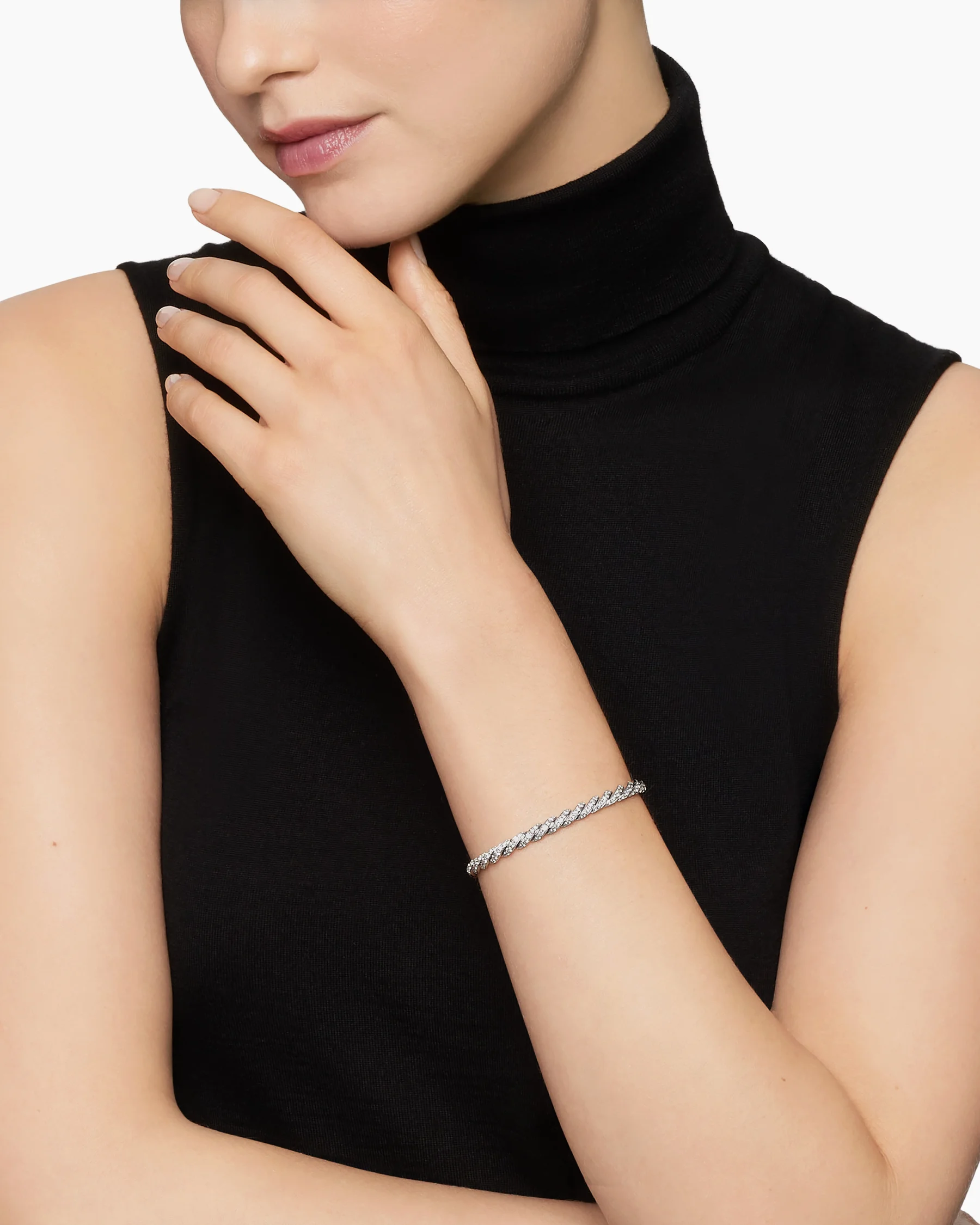 Sculpted Cable Flex® Bracelet in 18K White Gold with Diamonds, 5mm 9 Sculpted Cable Flex® Bracelet in 18K White Gold with Diamonds, 5mm