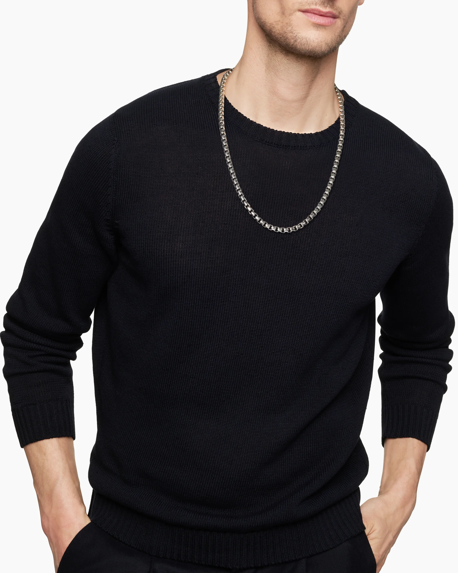 Box Chain Necklace with Stainless Steel and Sterling Silver, 7.3mm 14 Box Chain Necklace with Stainless Steel and Sterling Silver, 7.3mm
