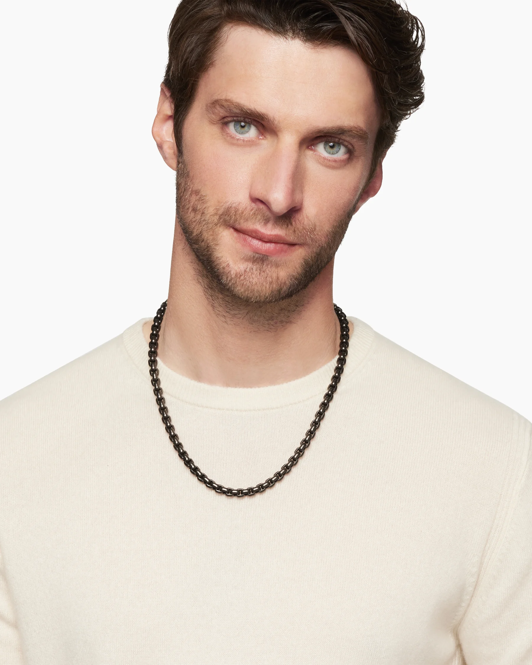 Box Chain Necklace with Stainless Steel and Sterling Silver, 7.3mm 2 Box Chain Necklace with Stainless Steel and Sterling Silver, 7.3mm