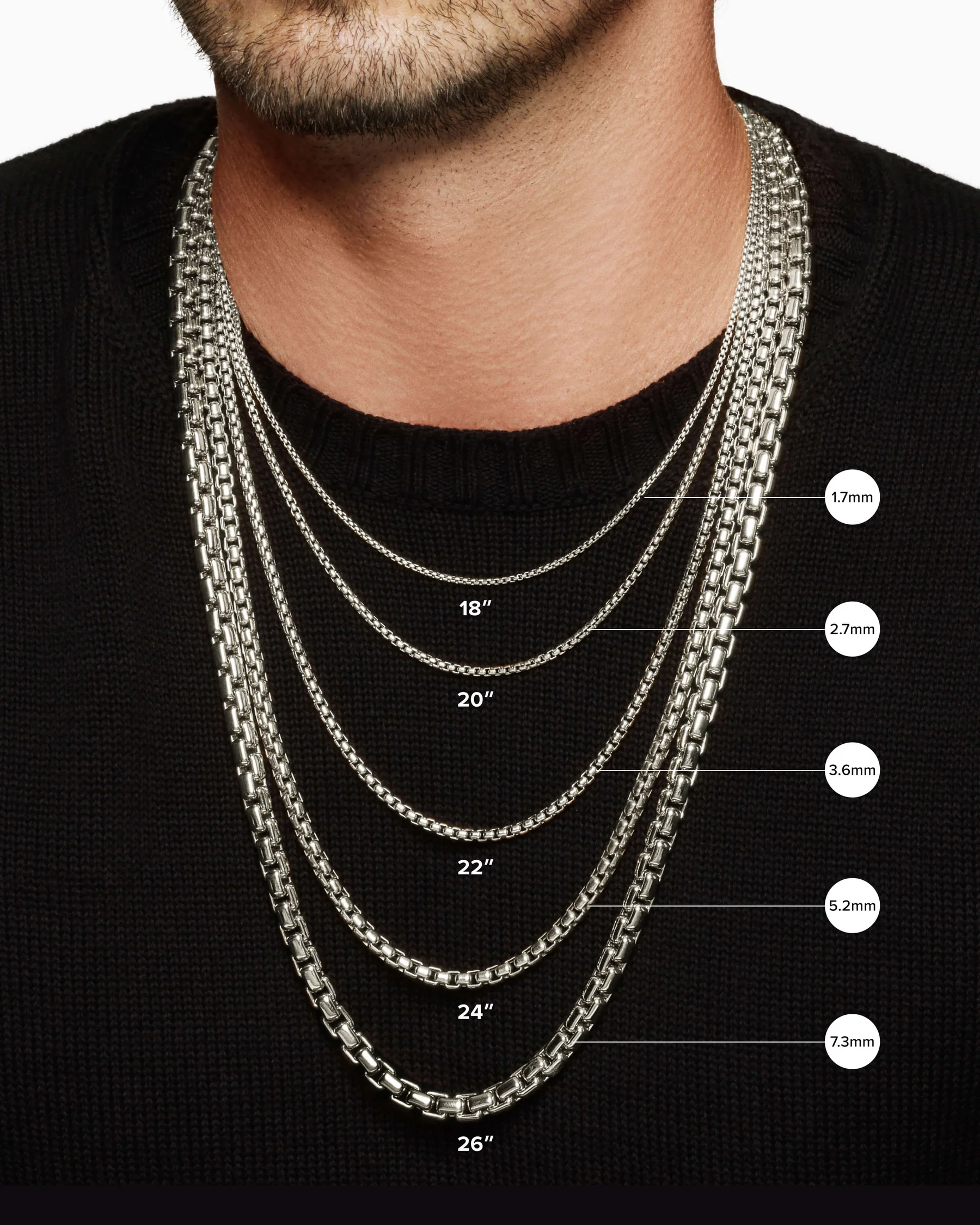 Box Chain Necklace with Stainless Steel and Sterling Silver, 7.3mm 4 Box Chain Necklace with Stainless Steel and Sterling Silver, 7.3mm