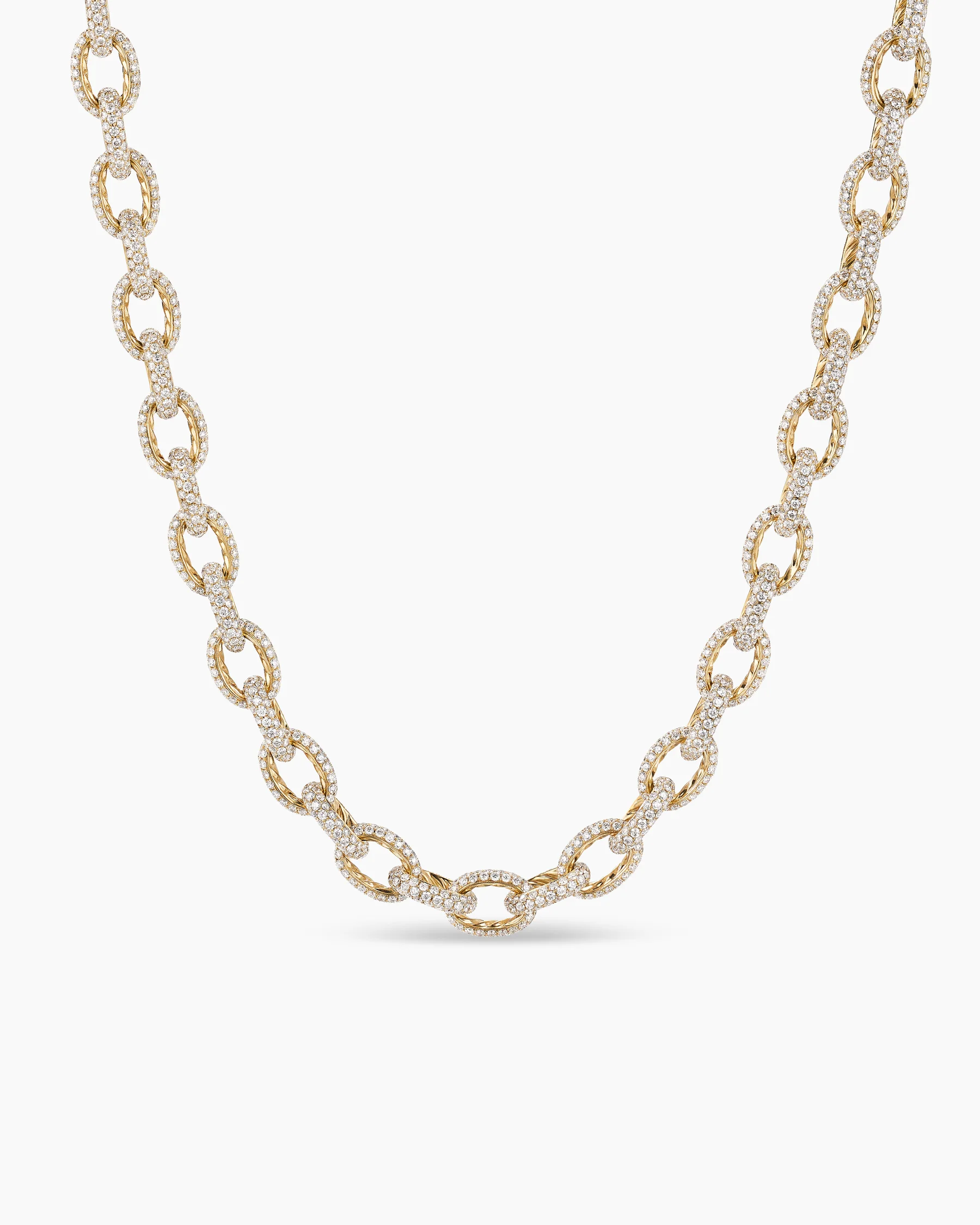 Pavé Link Chain Necklace in Yellow Gold with Diamonds