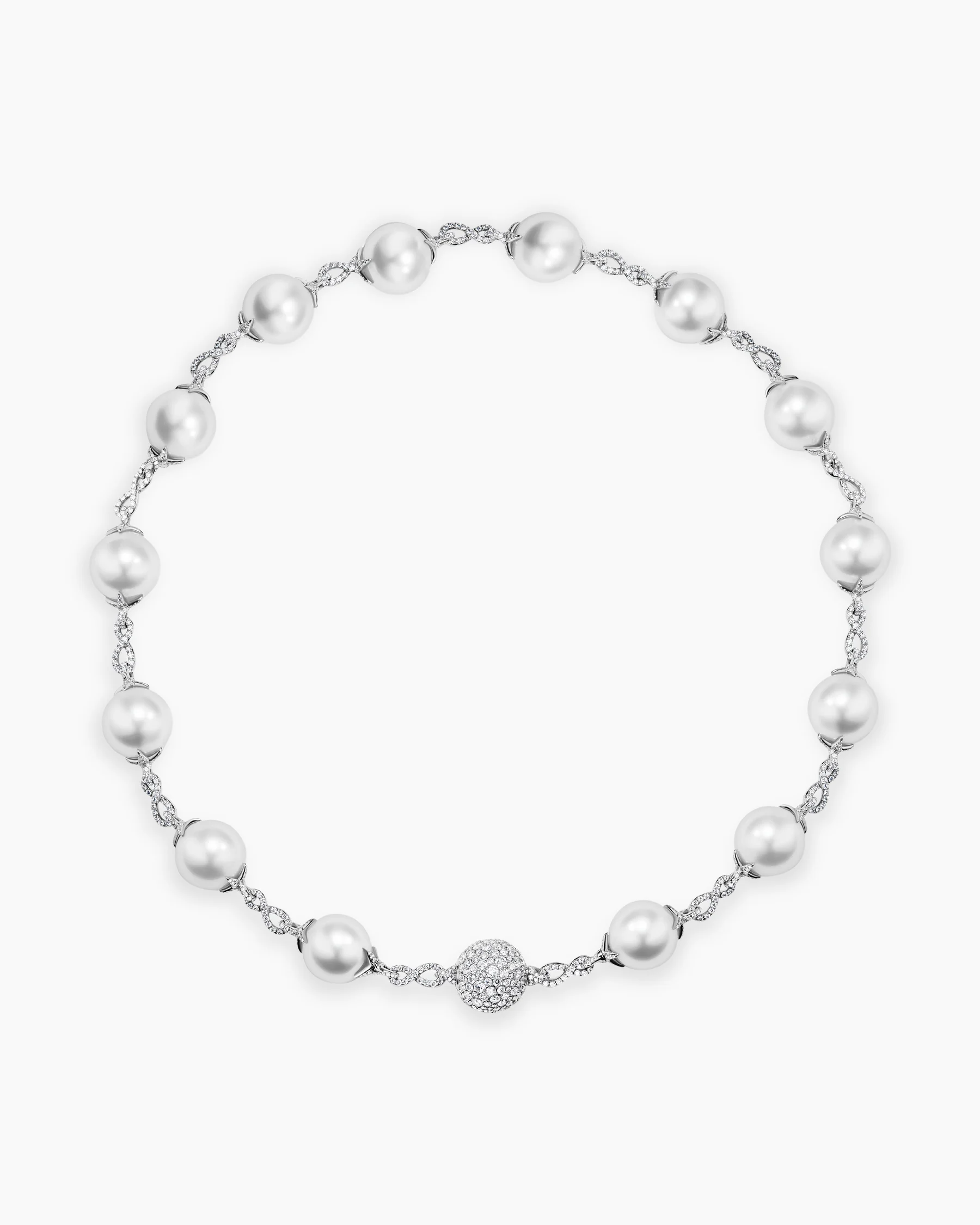 DY Lumina South Sea White Pearl Classic Necklace in White Gold with Diamonds