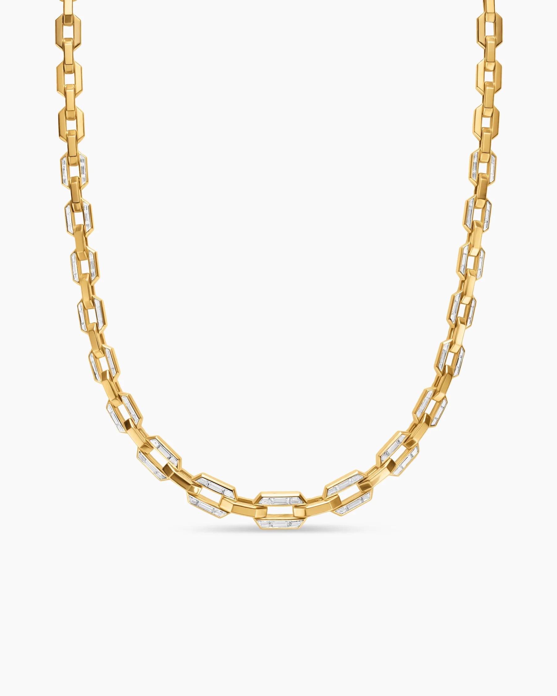 Deco Graduated Chain Link Necklace in Yellow Gold with Diamonds