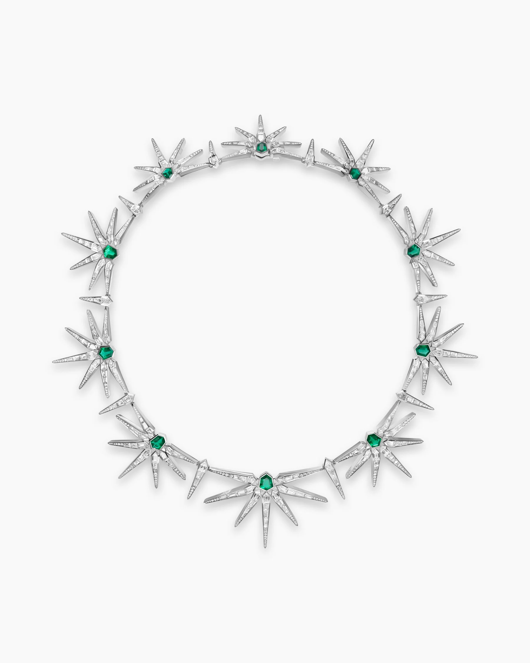 Liberty Emerald Statement Necklace in White Gold with Emeralds and Diamonds 2 Liberty Emerald Statement Necklace in White Gold with Emeralds and Diamonds