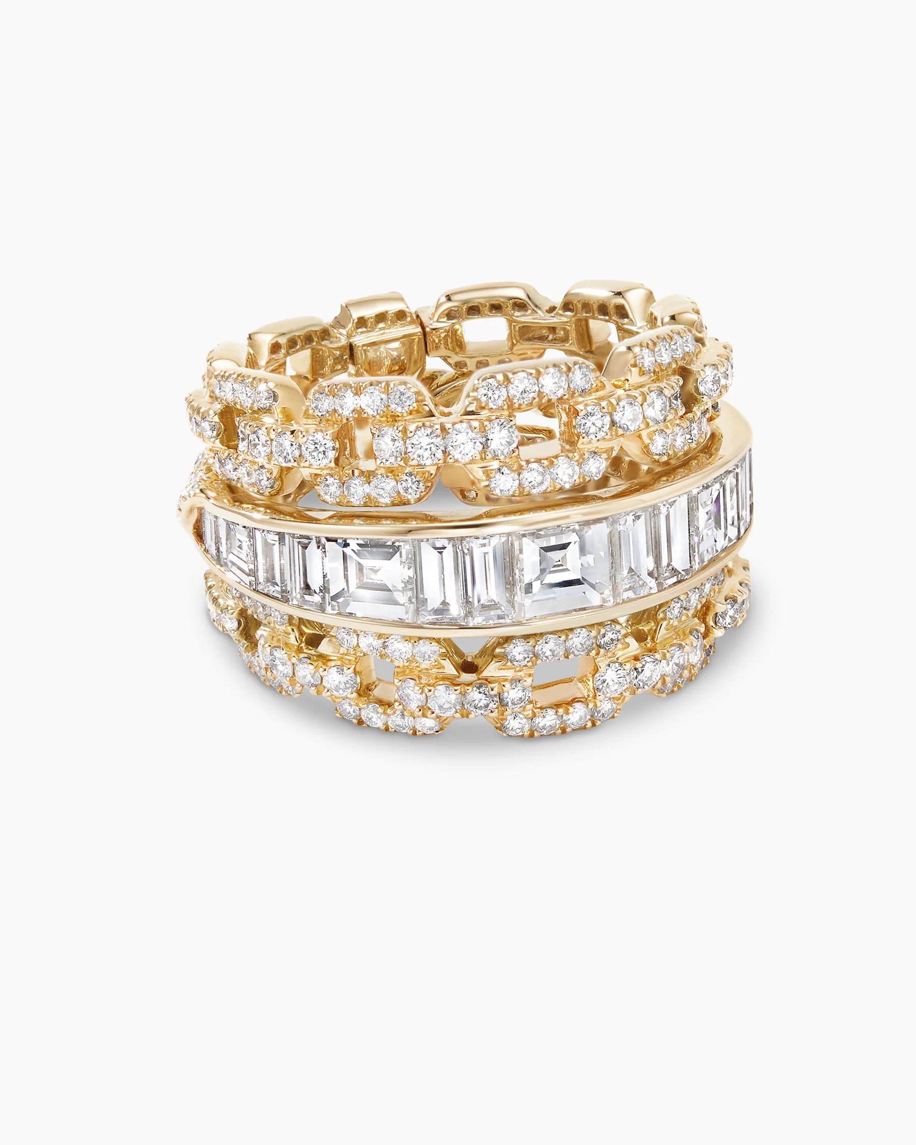 Stax Three Row Ring in Yellow Gold with Diamonds