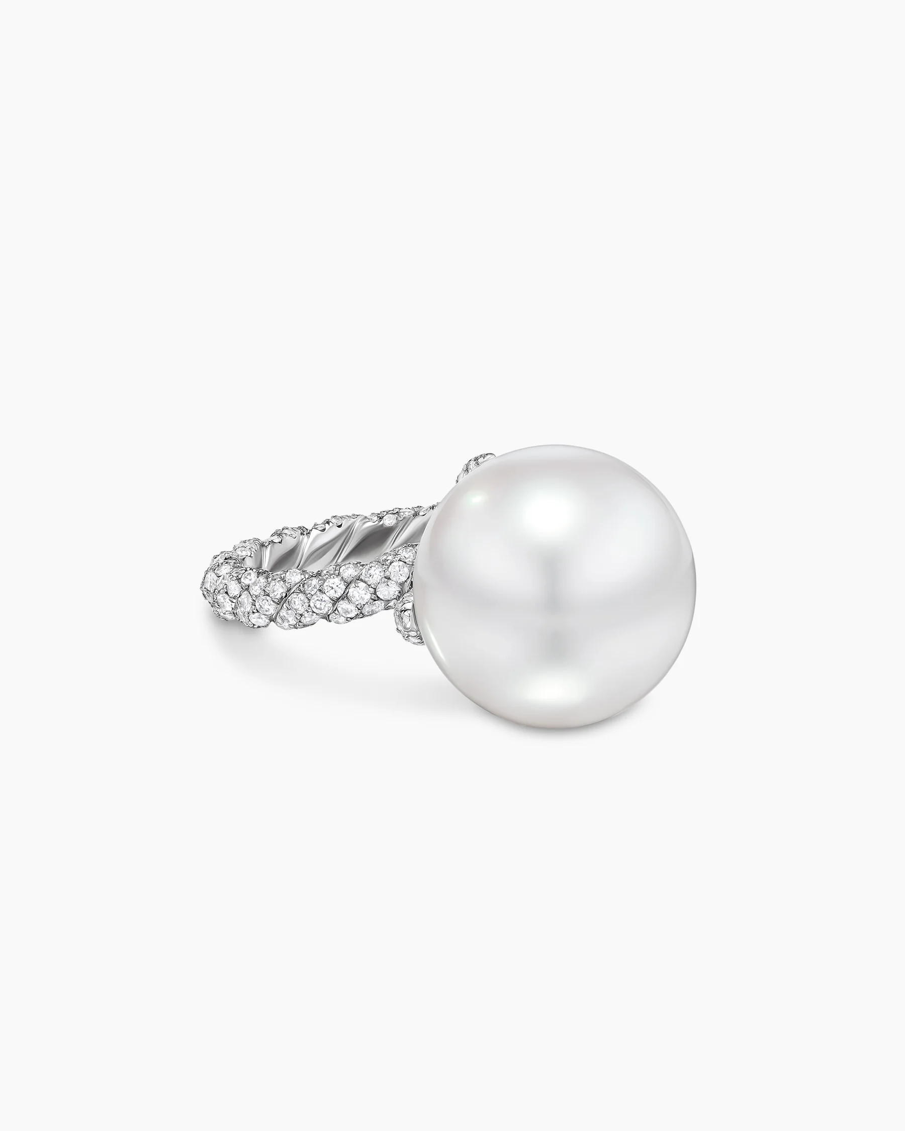 DY Lumina South Sea White Pearl Classic Twist Ring in White Gold with Diamonds