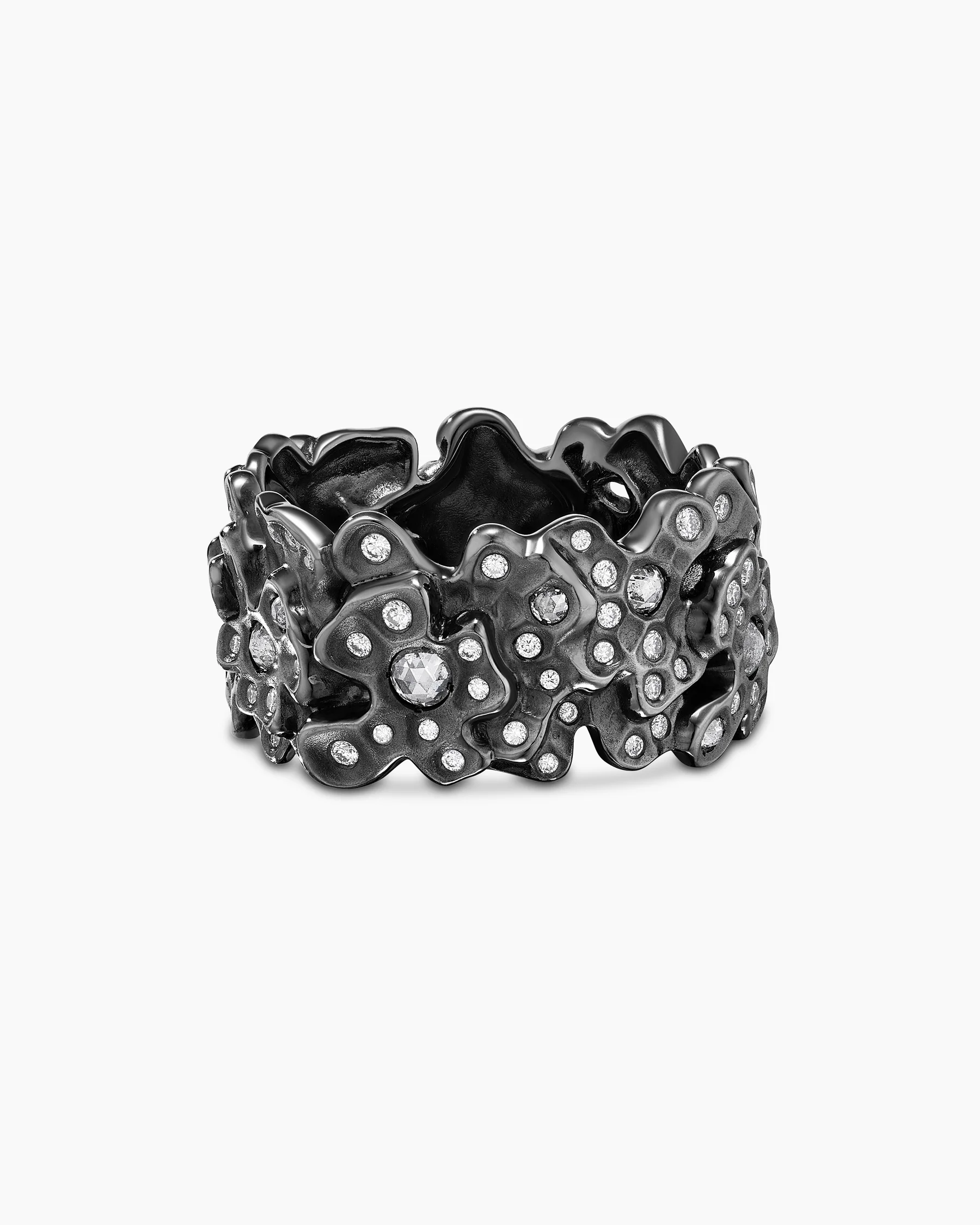 Petals Band Ring in White Gold with Rhodiated Black and Diamonds
