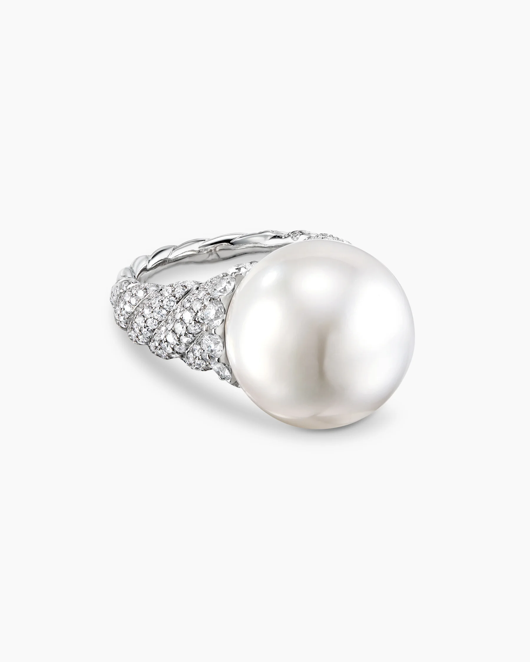 DY Lumina South Sea White Pearl Sculpted Cable Ring in White Gold with Diamonds 1 DY Lumina South Sea White Pearl Sculpted Cable Ring in White Gold with Diamonds