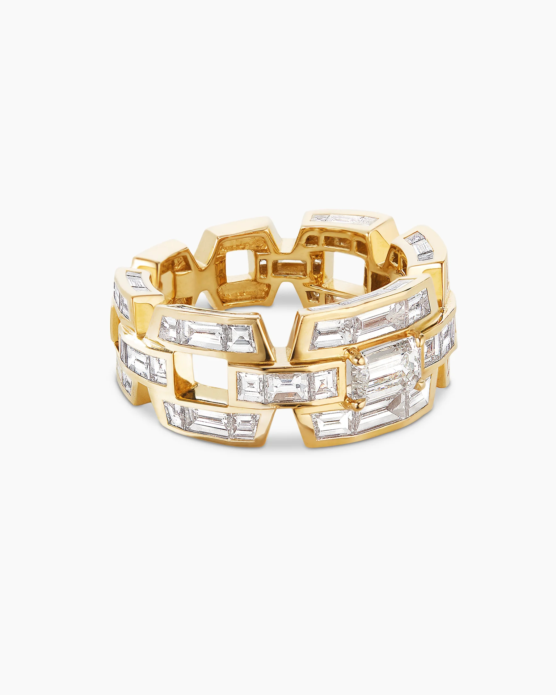 Deco Link Ring in Yellow Gold with Diamonds 2 Deco Link Ring in Yellow Gold with Diamonds