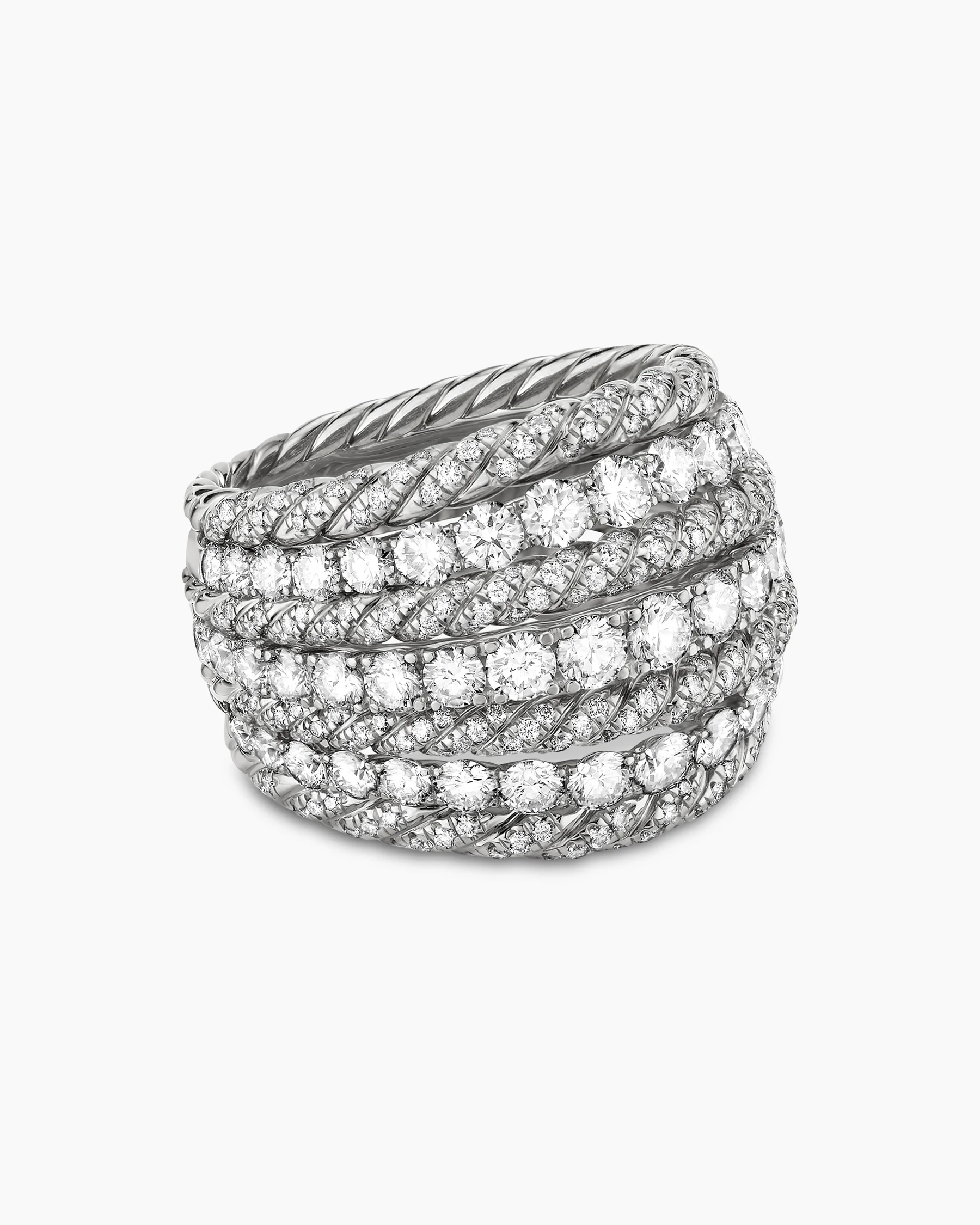 Floating Diamonds Alternating Cable Dome Ring in White Gold