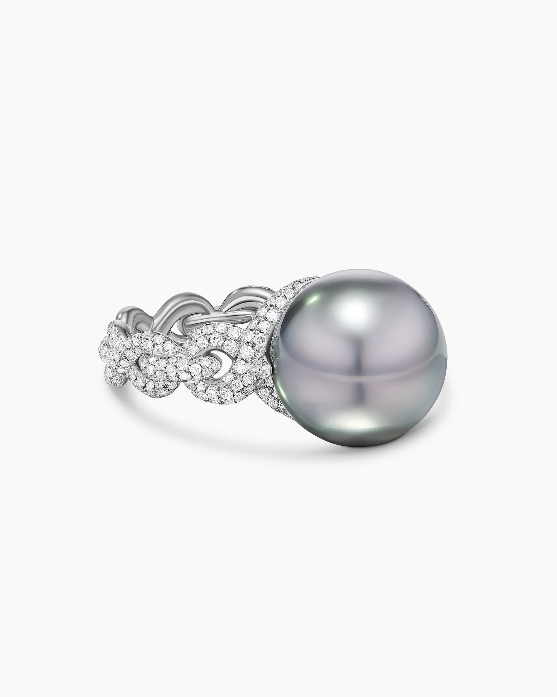 DY Lumina Tahitian Grey Pearl Pavé Twist Ring in White Gold with Diamonds