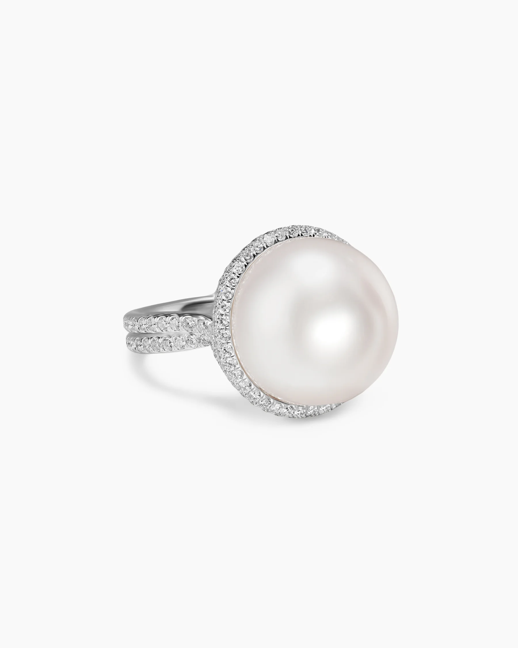 DY Lumina South Sea White Pearl Pavé Continuance Ring in White Gold with Diamonds