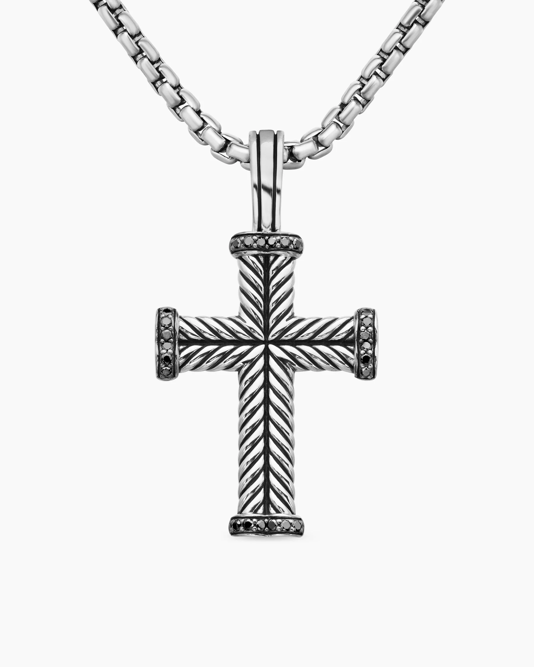 Chevron Cross Pendant in Sterling Silver with 18K Yellow Gold, 33mm