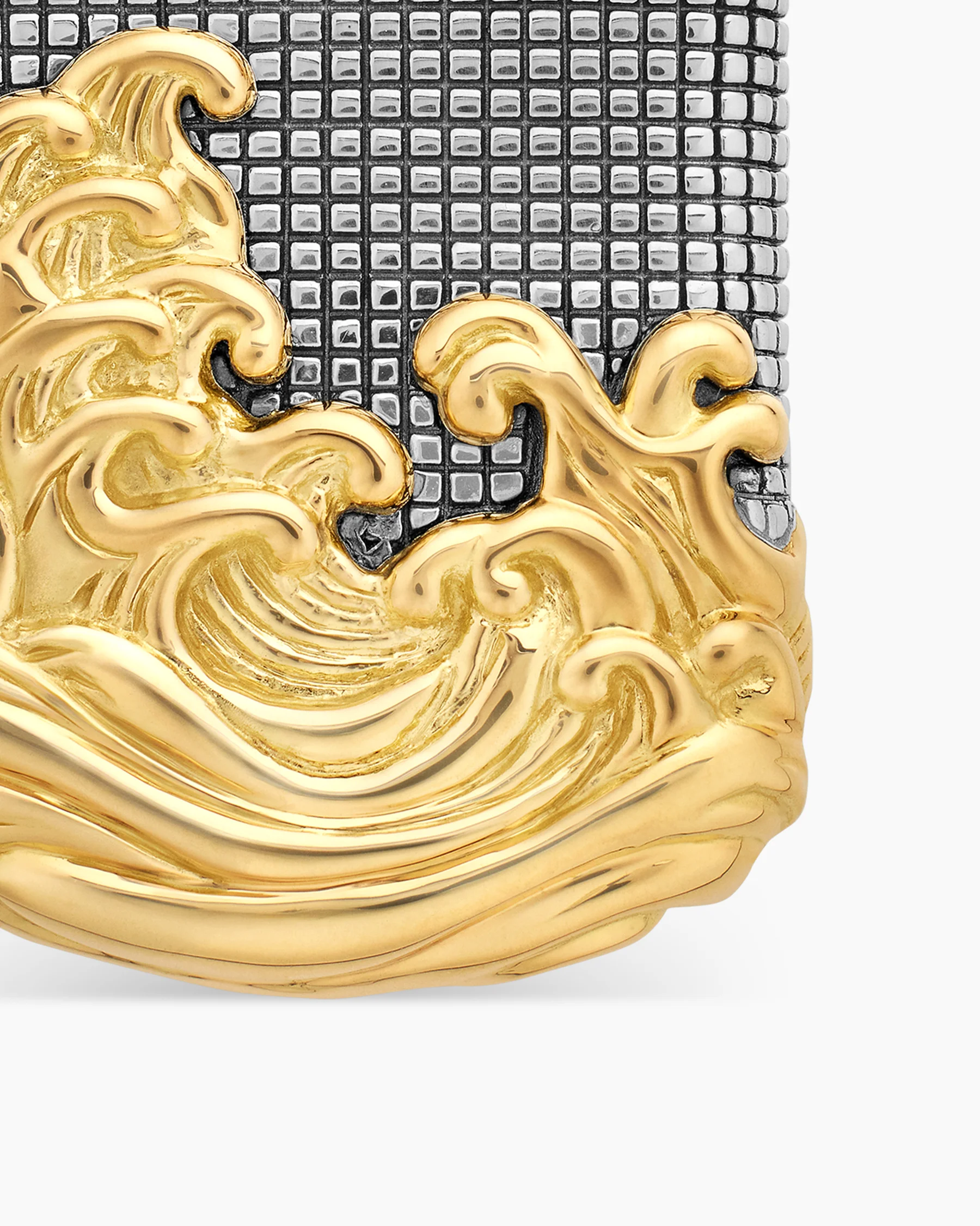 Waves Tag in Sterling Silver with 18K Yellow Gold and Black Diamonds, 35mm 18 Waves Tag in Sterling Silver with 18K Yellow Gold and Black Diamonds, 35mm