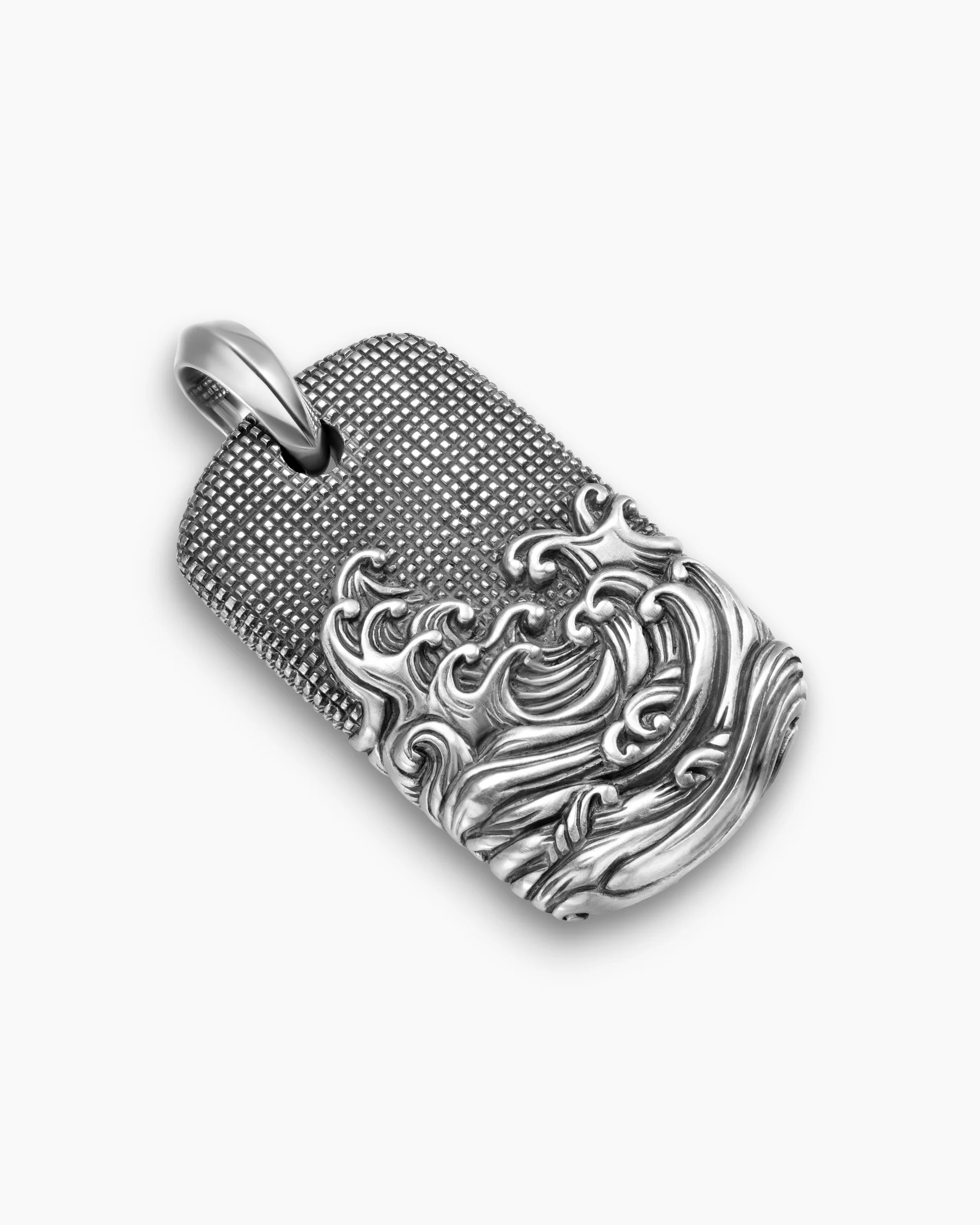 Waves Tag in Sterling Silver with 18K Yellow Gold and Black Diamonds, 35mm 23 Waves Tag in Sterling Silver with 18K Yellow Gold and Black Diamonds, 35mm