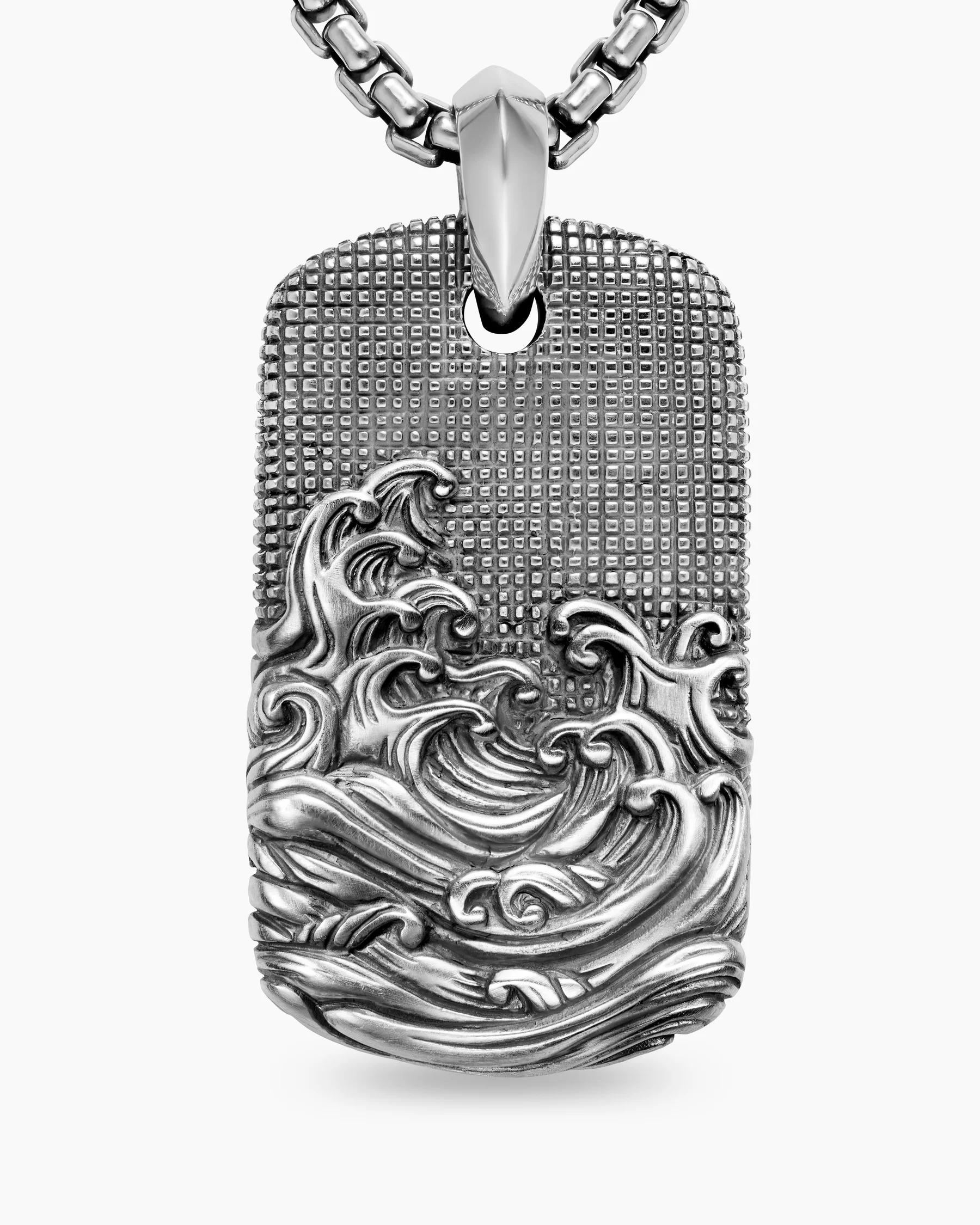Waves Tag in Sterling Silver with 18K Yellow Gold and Black Diamonds, 35mm 25 Waves Tag in Sterling Silver with 18K Yellow Gold and Black Diamonds, 35mm