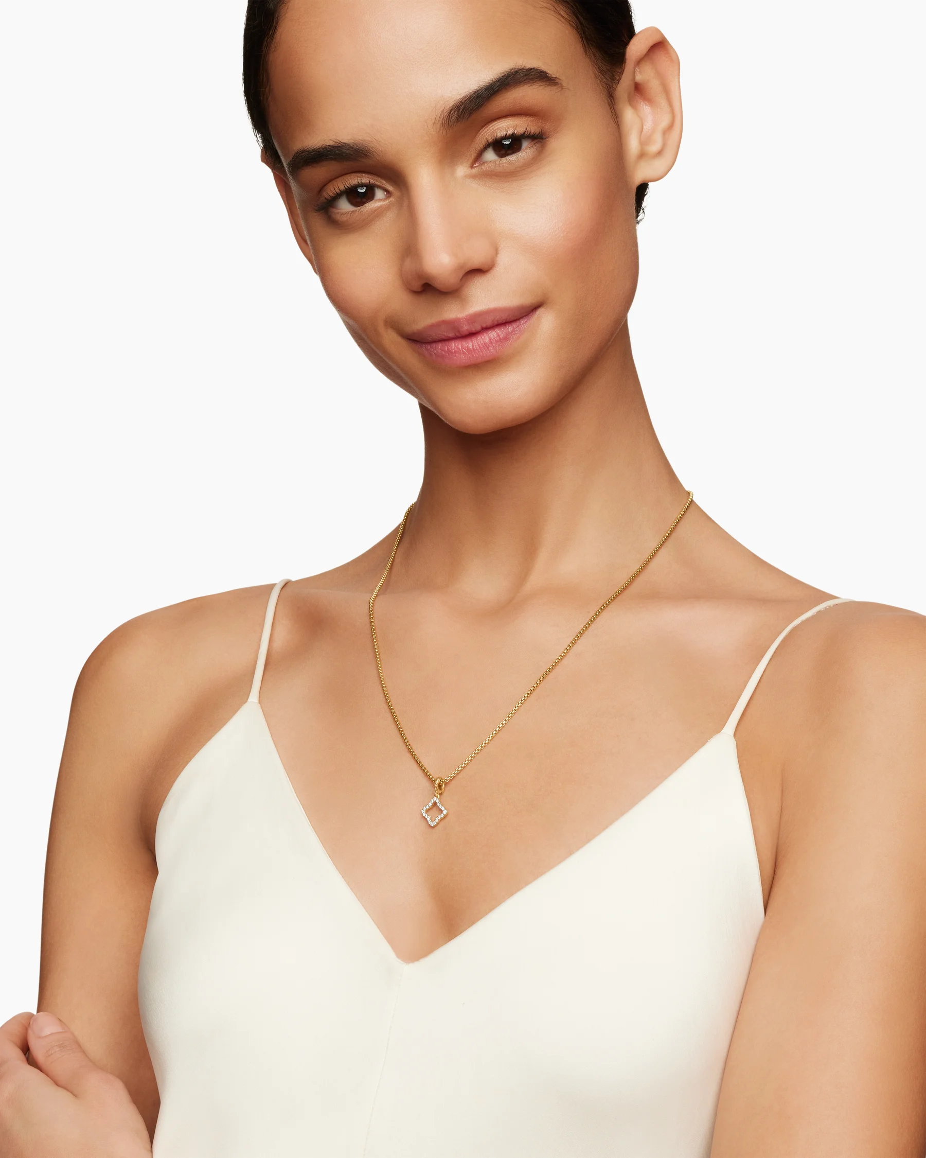 Quatrefoil Amulet in 18K Yellow Gold with Diamonds, 11mm 2 Quatrefoil Amulet in 18K Yellow Gold with Diamonds, 11mm