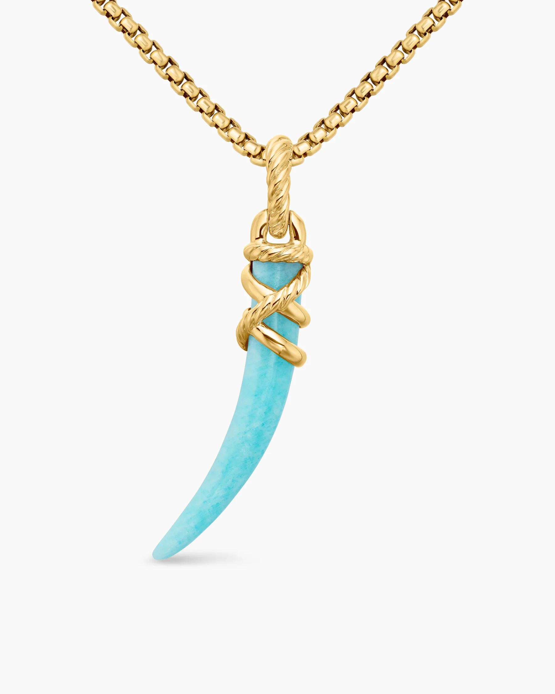 Tusk Amulet with Amazonite and 18K Yellow Gold, 31mm