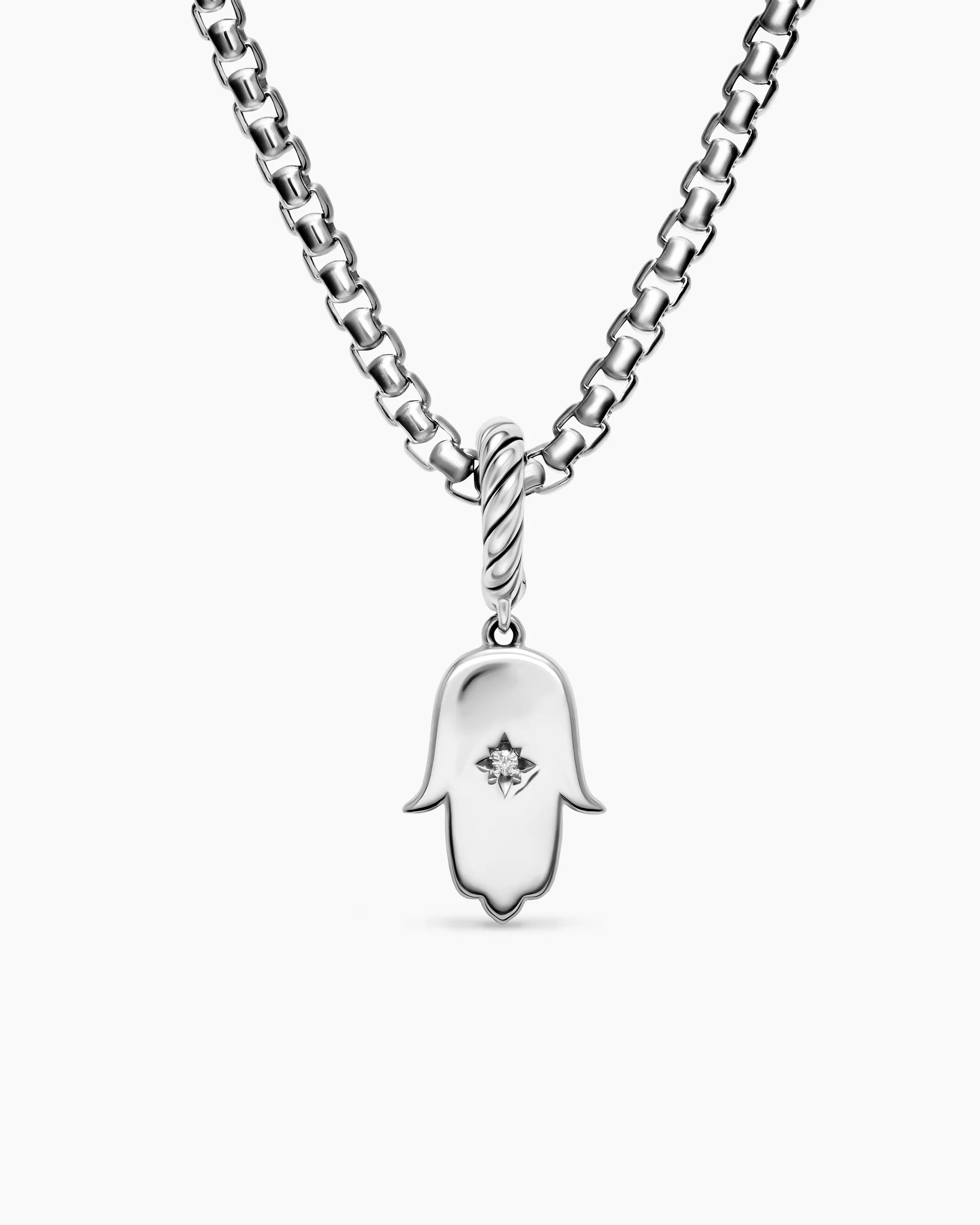 Hamsa Amulet in Sterling Silver with Center Diamond, 15.8mm 29 Hamsa Amulet in Sterling Silver with Center Diamond, 15.8mm