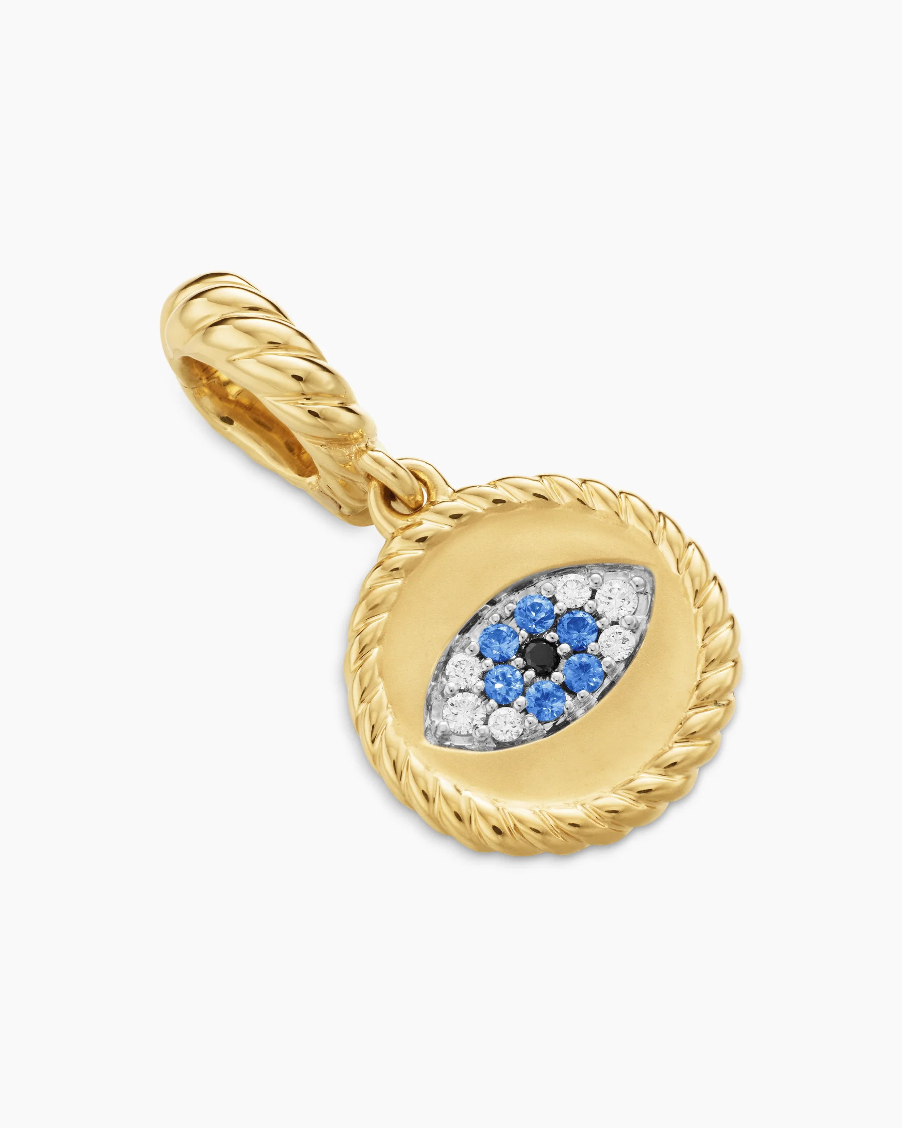 Evil Eye Amulet in 18K Yellow Gold with Pavé Blue Sapphires and Diamonds, 11mm 10 Evil Eye Amulet in 18K Yellow Gold with Pavé Blue Sapphires and Diamonds, 11mm