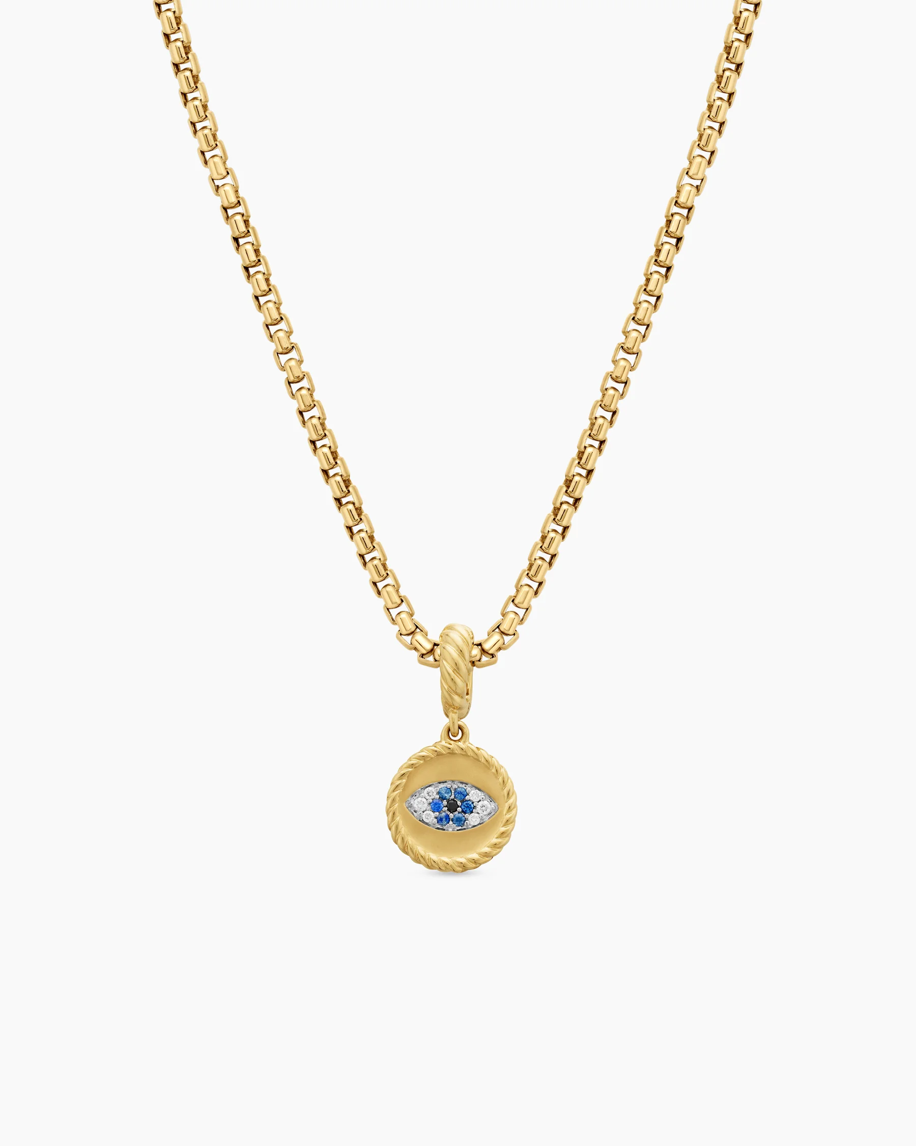 Evil Eye Amulet in 18K Yellow Gold with Pavé Blue Sapphires and Diamonds, 11mm 8 Evil Eye Amulet in 18K Yellow Gold with Pavé Blue Sapphires and Diamonds, 11mm