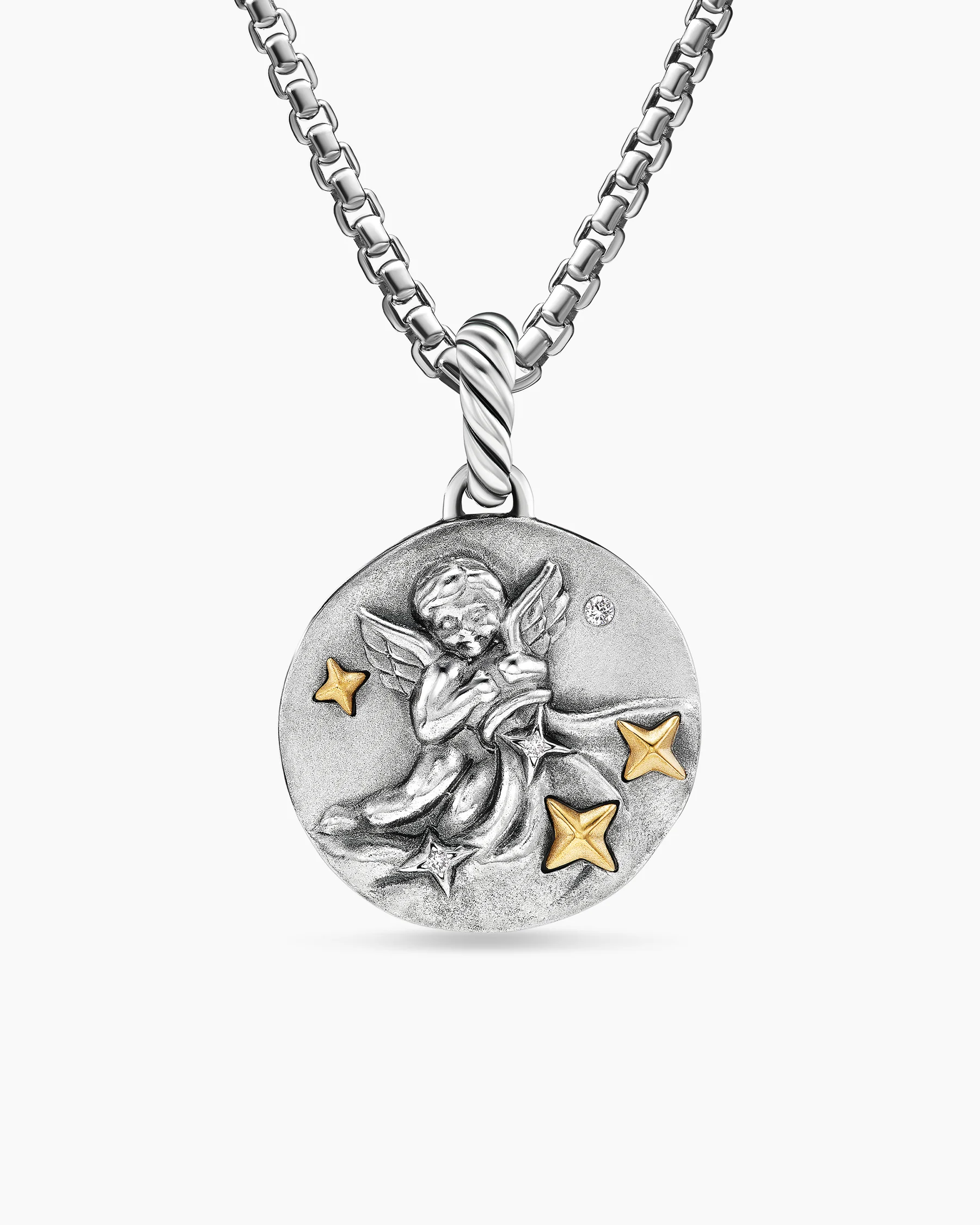 Aquarius Amulet in 18K Yellow Gold with Diamonds, 19mm