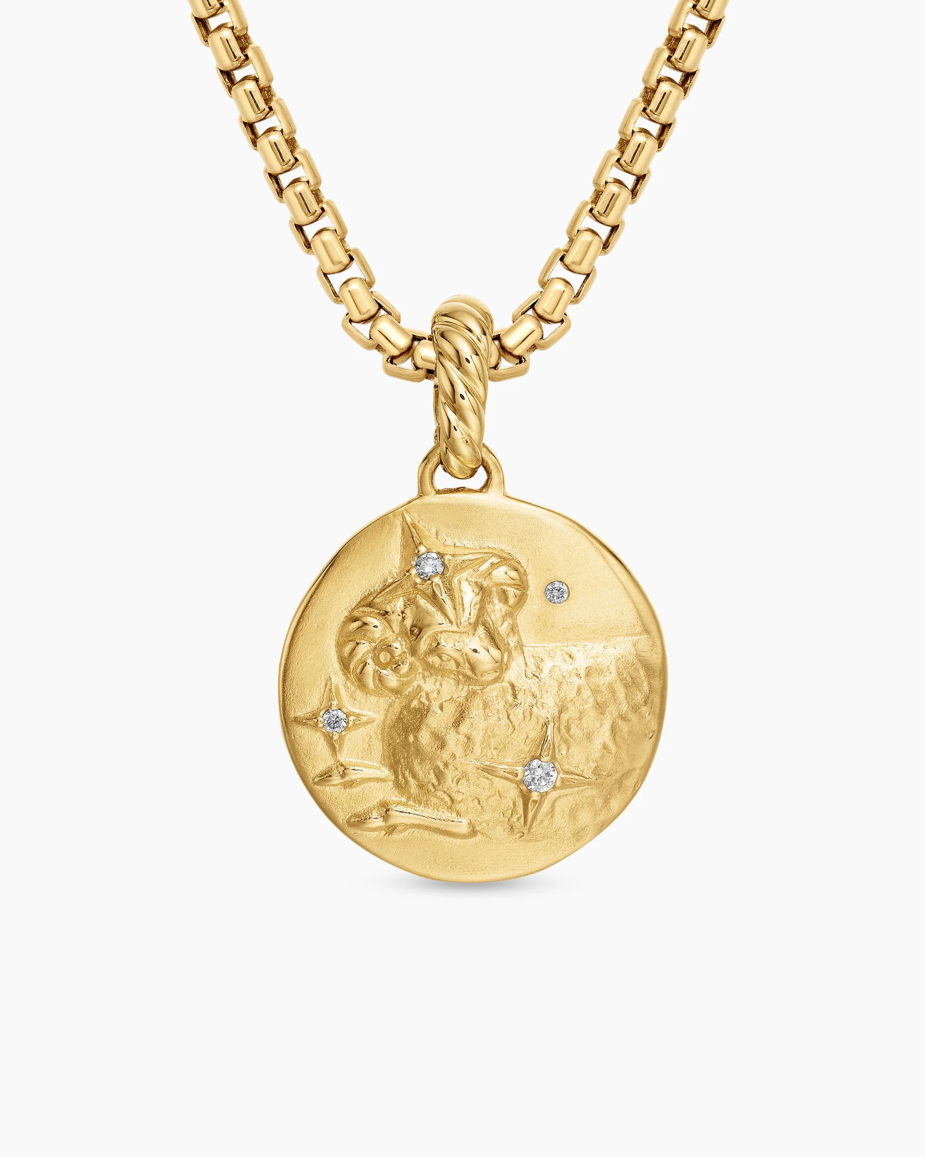 Aries Amulet in Sterling Silver with 18K Yellow Gold and Diamonds, 19mm