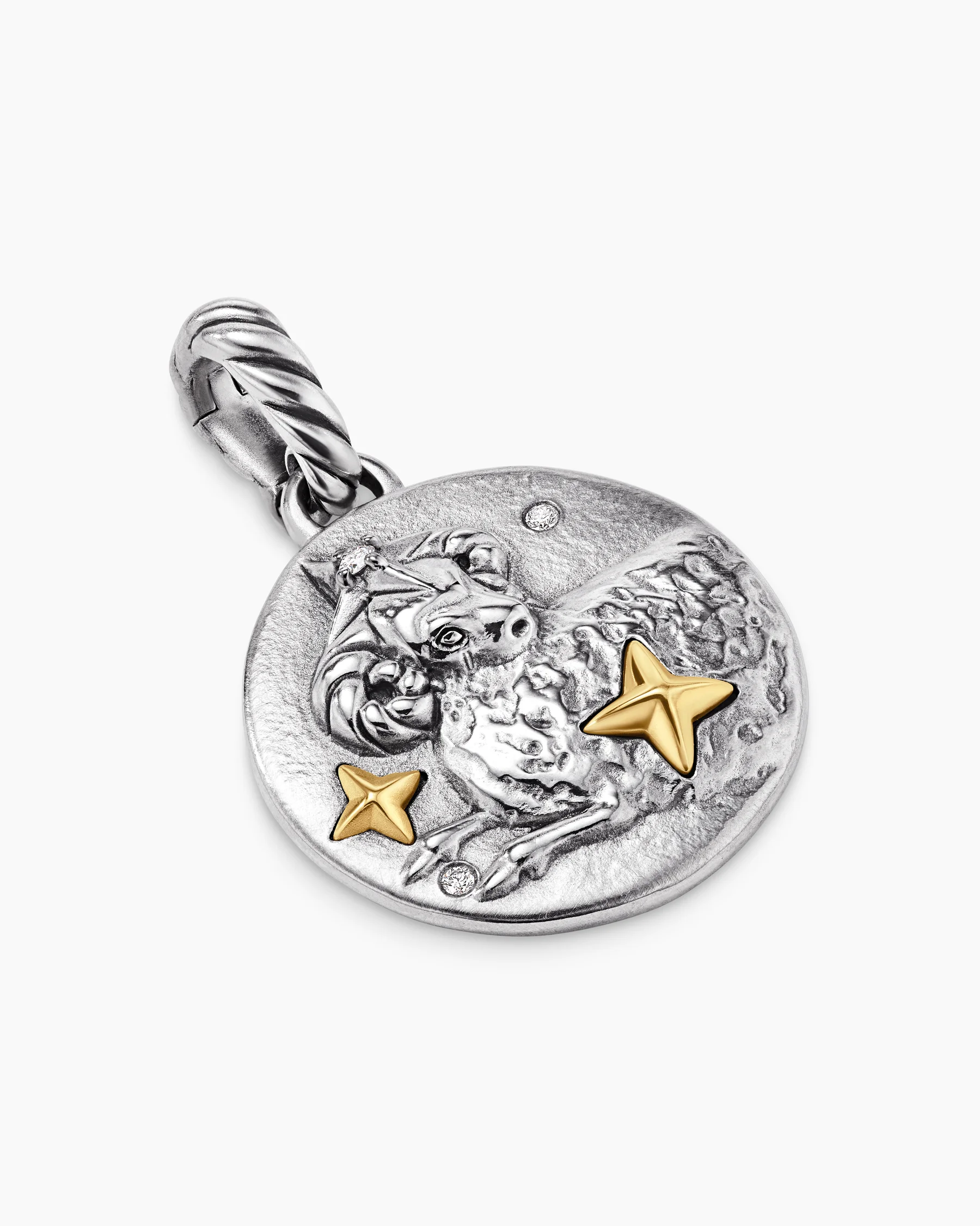 Aries Amulet in Sterling Silver with 18K Yellow Gold and Diamonds, 19mm 10 Aries Amulet in Sterling Silver with 18K Yellow Gold and Diamonds, 19mm