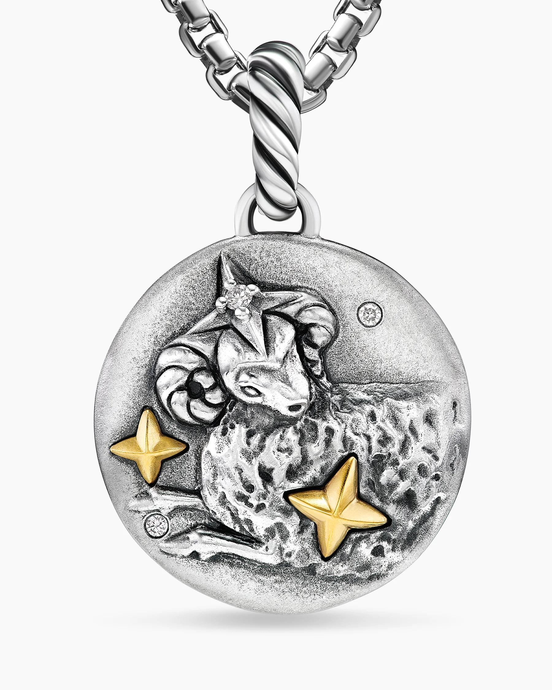 Aries Amulet in Sterling Silver with 18K Yellow Gold and Diamonds, 19mm 12 Aries Amulet in Sterling Silver with 18K Yellow Gold and Diamonds, 19mm